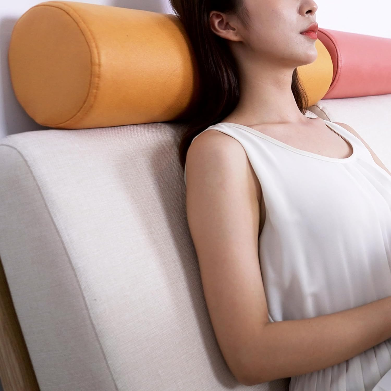 DUOLEH round Head Neck Bolster Pillow, round Roll Cylinder Pillow Back Support Cushions, Waterproof Lumbar Pillow for Sofa/Bed/Car, Headboard Pillow Bed Pillow (40X12Cm,Dark Grey) image number 1