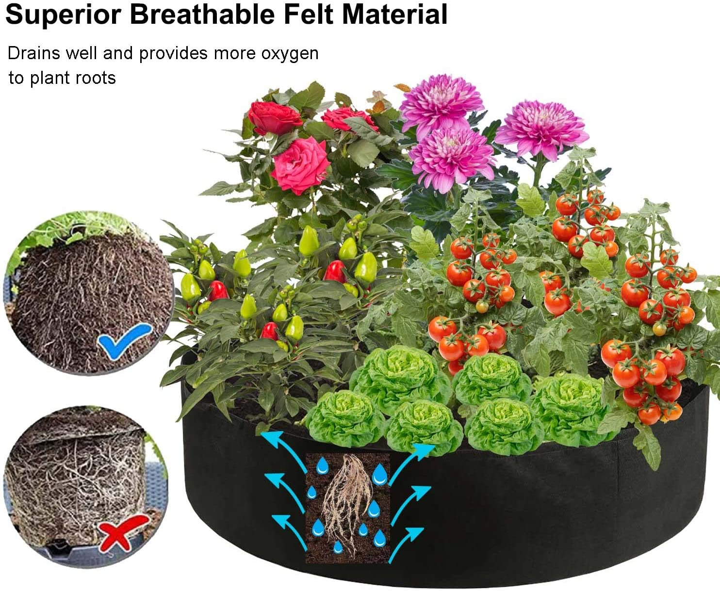 100 Gallon Plant Grow Bags, Heavy Duty Fabric Raised Garden Planting Bed round Breathable Felt Planting Container for Vegetables Flower Herbs and Plants, Gardening Outdoor image number 1