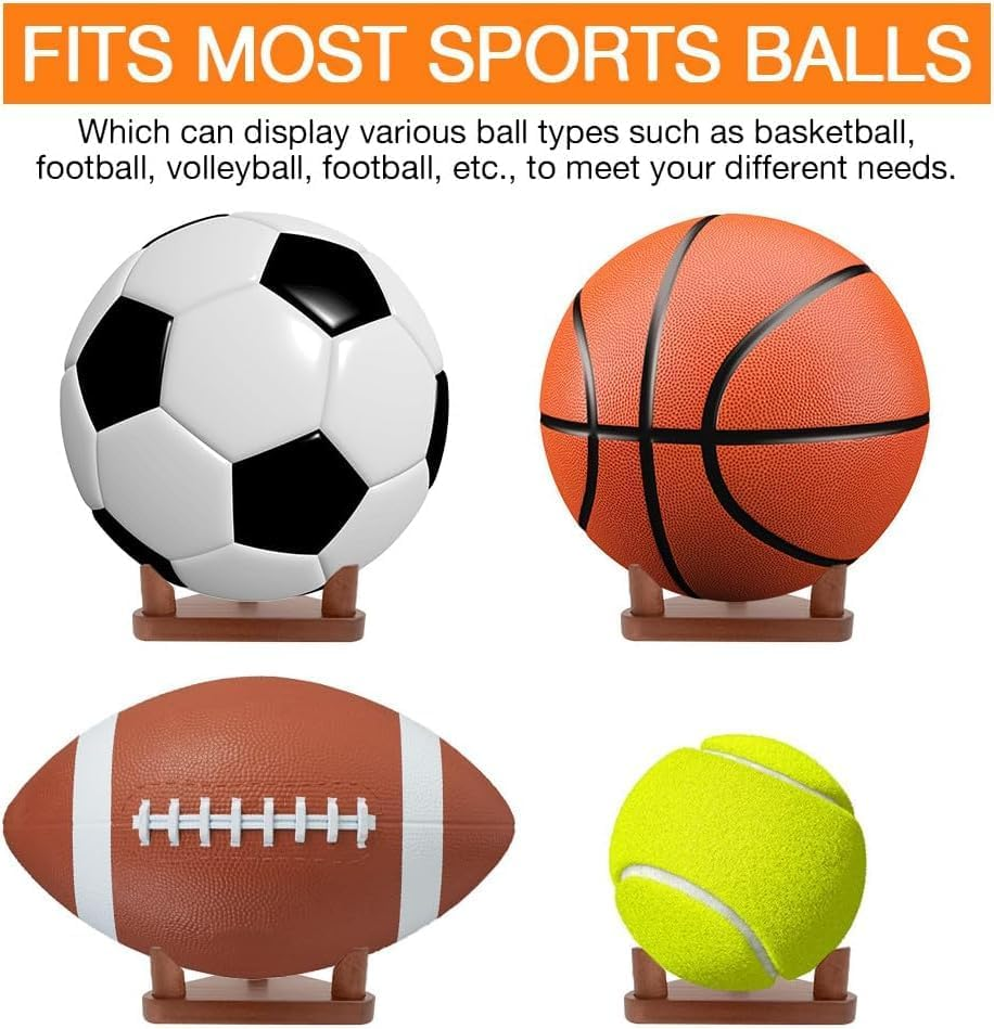 Wall Mount Ball Display Holder, Rustic Brown Wood and Metal, Sports Storage Rack image number 4