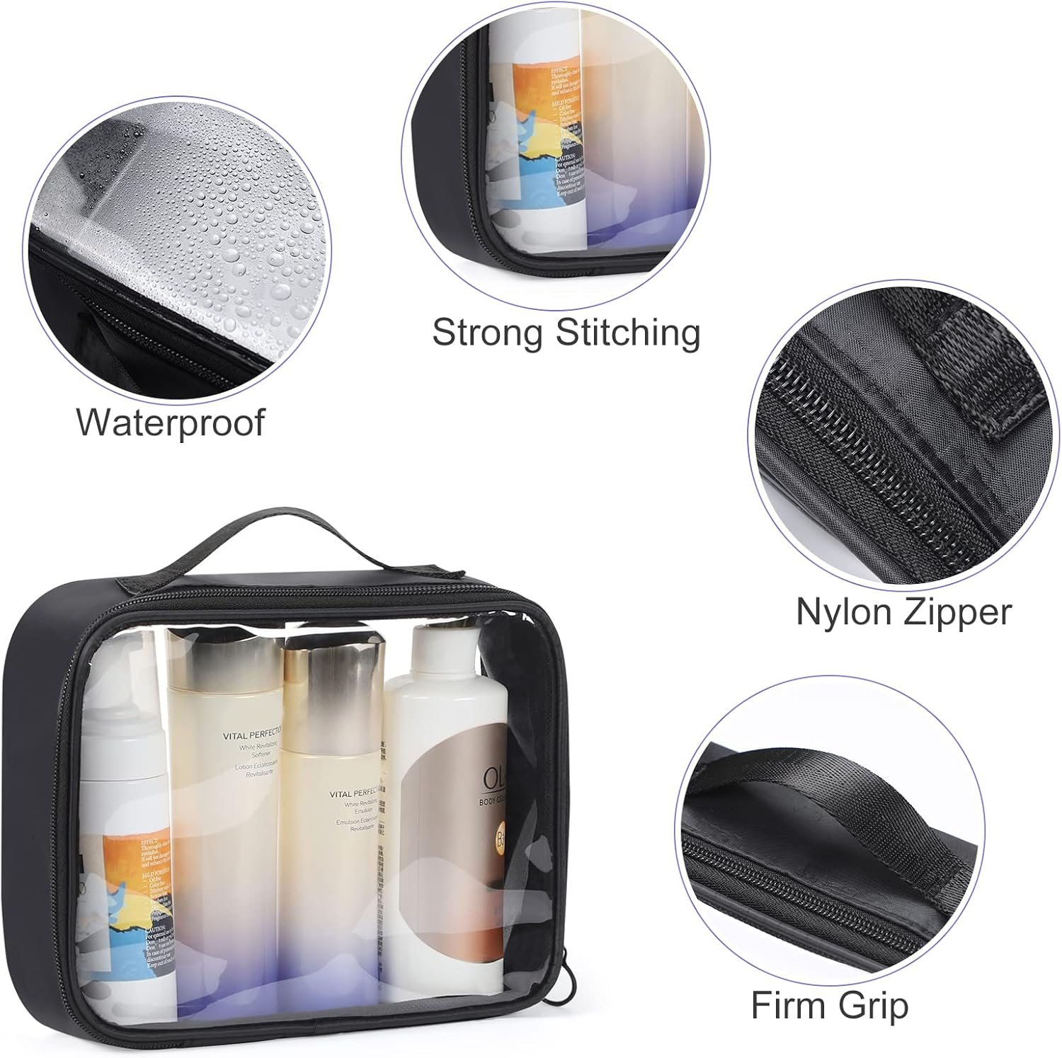 Sightor Clear Makeup Bag, 2Pcs TSA Approved Toiletry Bag Air Travel Cosmetic Bag Quart Size PVC Travel Toiletries Bag for Women Men image number 2