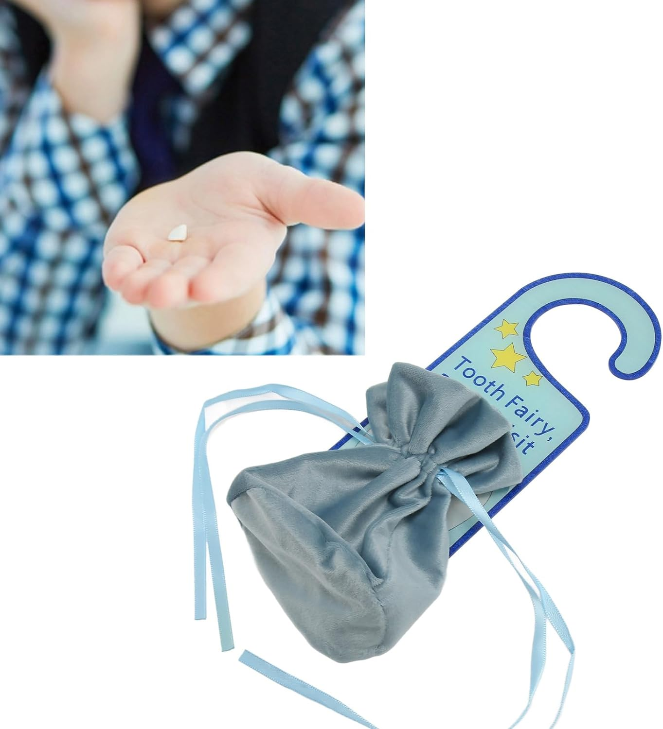 Tooth Fairy Pouch Tooth Fairy Pillow Boy Tooth Fairy Door Hanger, Sweet Acrylic Tooth Fairy Money Holder for Lost Teeth Kids Boys Girl, Tooth Fairy Baby Stationery image number 1