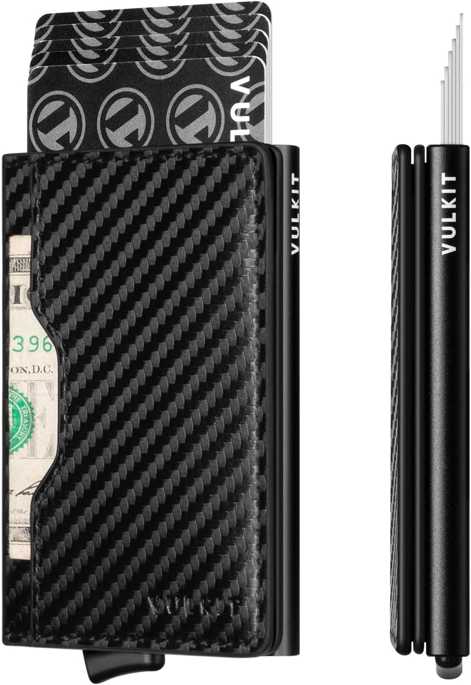 VULKIT Slim Pop up Wallet for Women Minimalist Credit Card Holder with Leather Slots Men'S Bifold RFID Blocking Metal Wallets(Dark Brown)