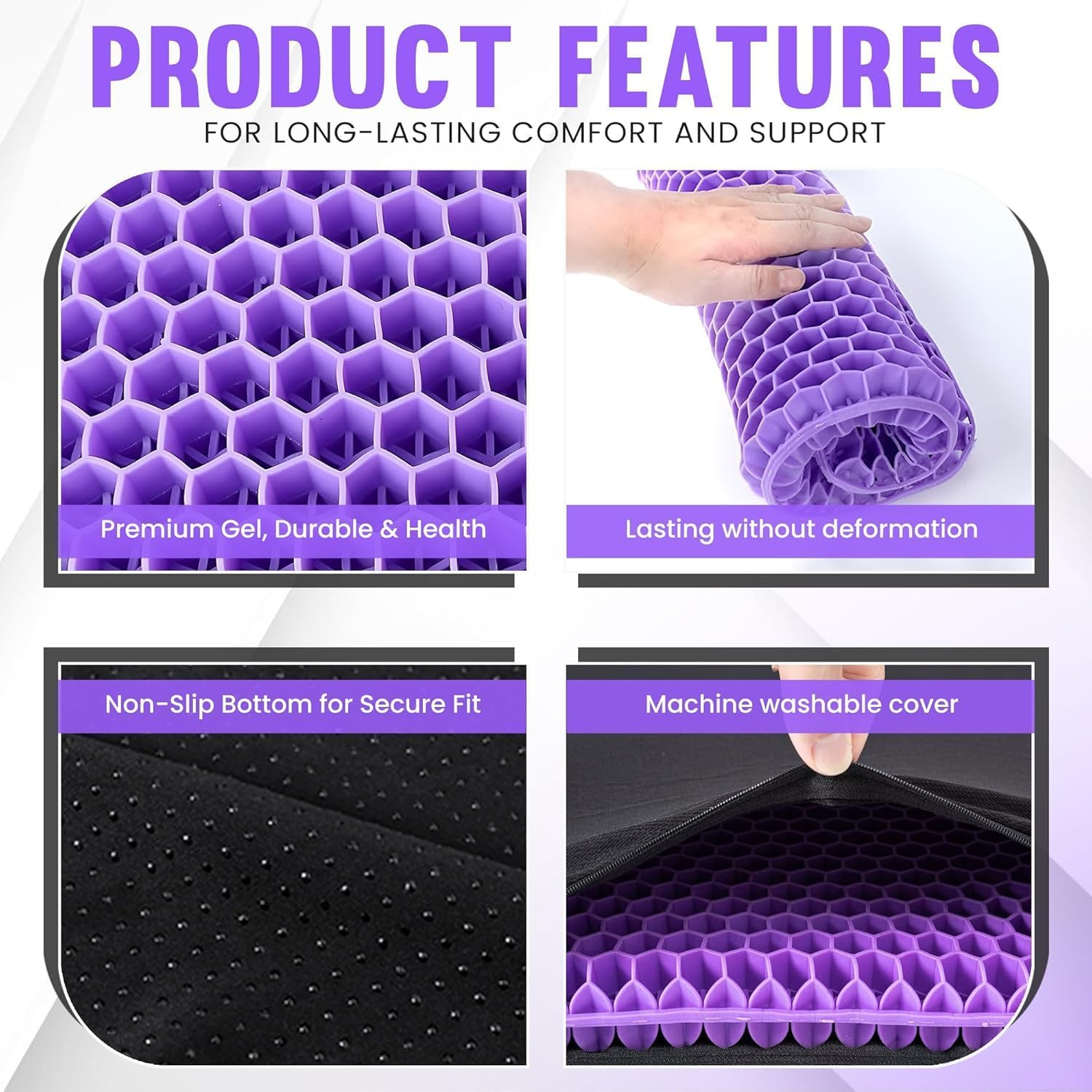 Ronluuu Gel Seat Cushion for Desk Chair & Office Chair, TPE Travel Pillow for Airplanes, Purple Stadium Seat Cushion, Wheelchair & Car Seat Cushion (Gift Ideas) image number 1