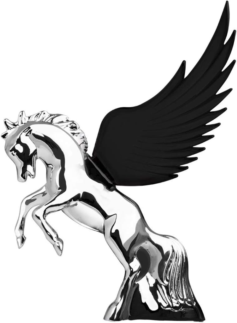 GG Grand General 48394 Black 6.5 X 7.5 Inches Chrome Fighting Stallion Hood Ornament with Windriders image number 1