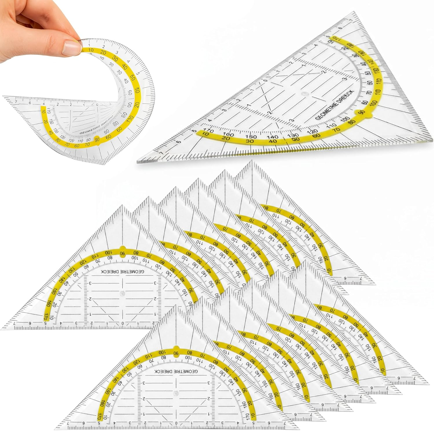 My-Goodbuy24 Geometry Triangle - Pack of 12 - Flexible Material - Shatterproof - Transparent - Set Square for School and Office - Ruler image number 3