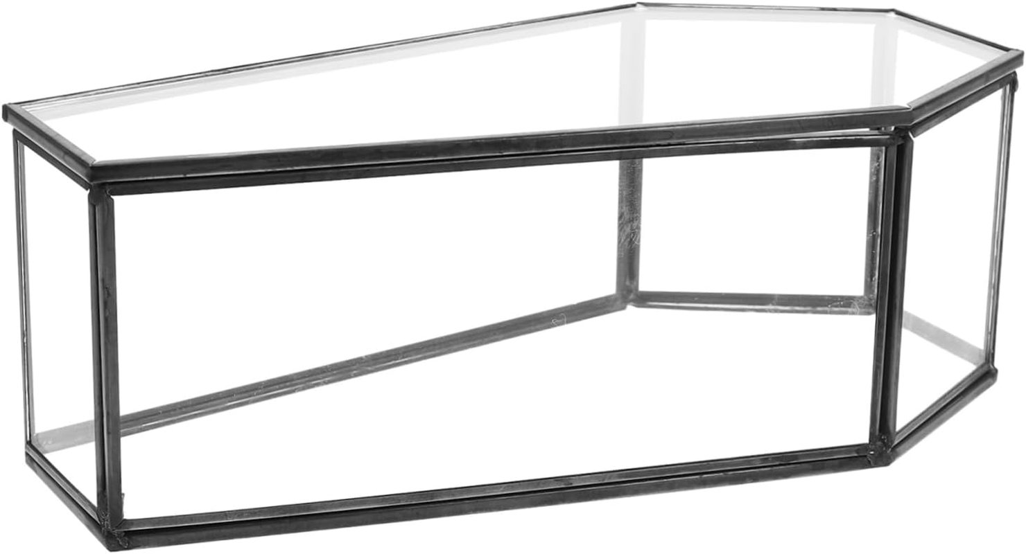 Amosfun Vintage Black Glass Coffin Decorative Jewelry Box with Hinged Lid Unique Halloween Candy Tray Gothic Keepsake Case for Spooky Home Display