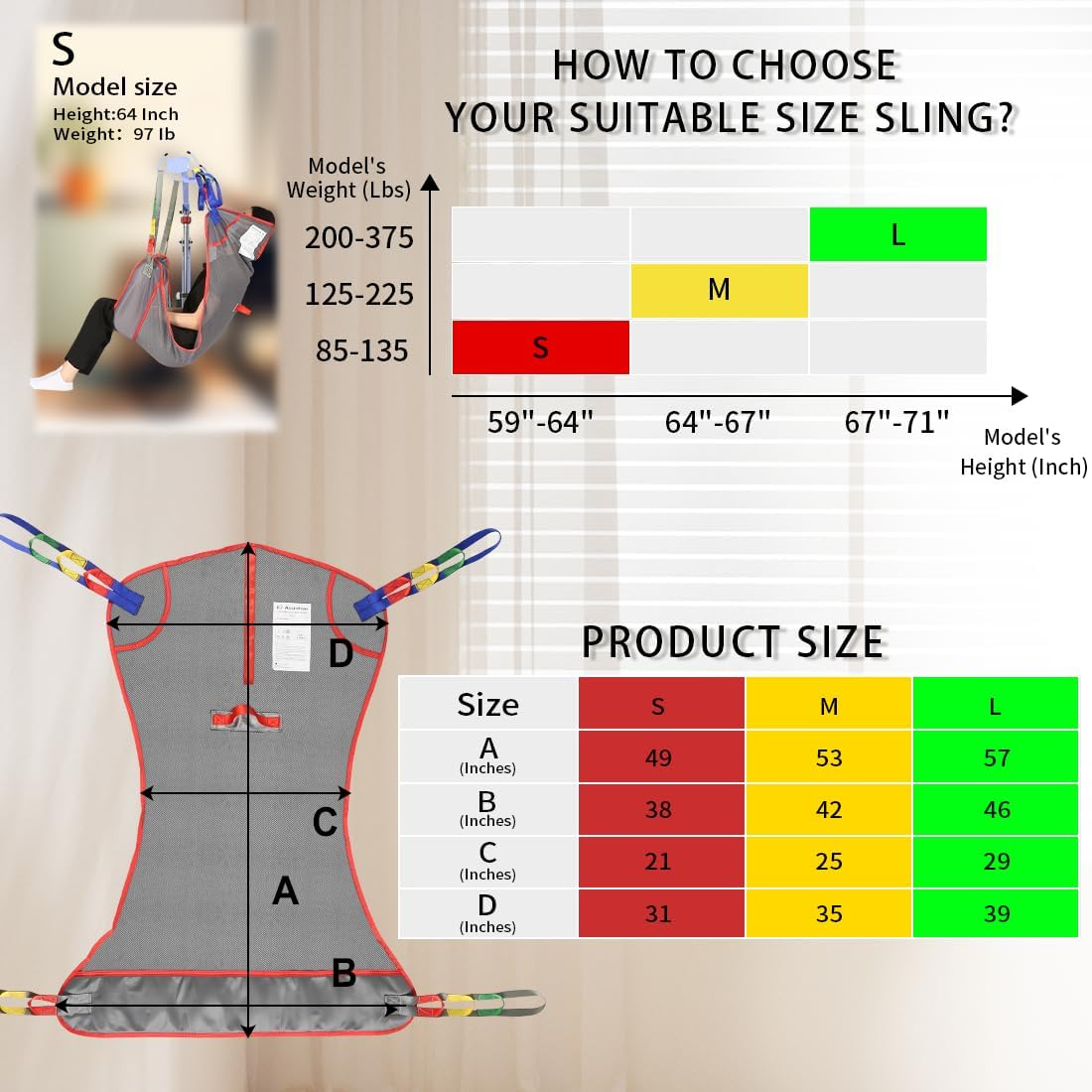 Universal Full Body Patient Lift Sling, Hoyer Lift Sling for Bed Positioning and Bathing,Transfer Sling for Elderly,Bedridden (Purple Gray, Medium Size) image number 4