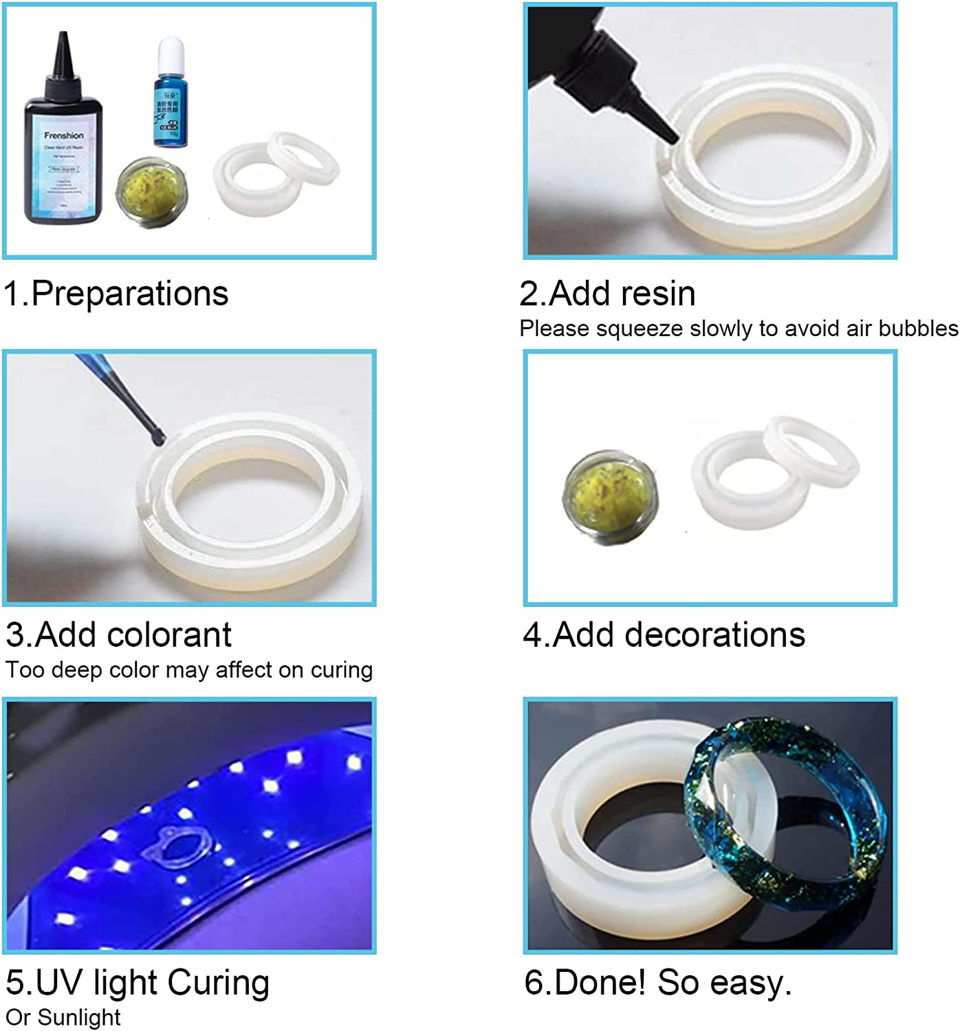 UV Lamp+2 Pieces 100G Upgrade Quick Cure Clear Hard Low Odor UV Resin+ Mat+Tool, UV Resin Starter Kit for Jewelry Making image number 3