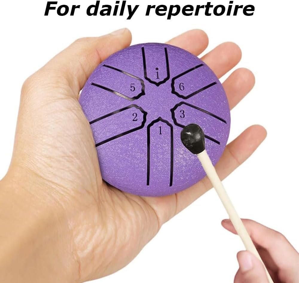 Rain Chime Drum, Steel Tongue Drum for Rain Outdoor, 3 Inches 6 Notes Sound Healing Drum Kit, Mini Hand Drum with Drumstick, Waterproof Musical Rain Drum for Garden (Purple) image number 3