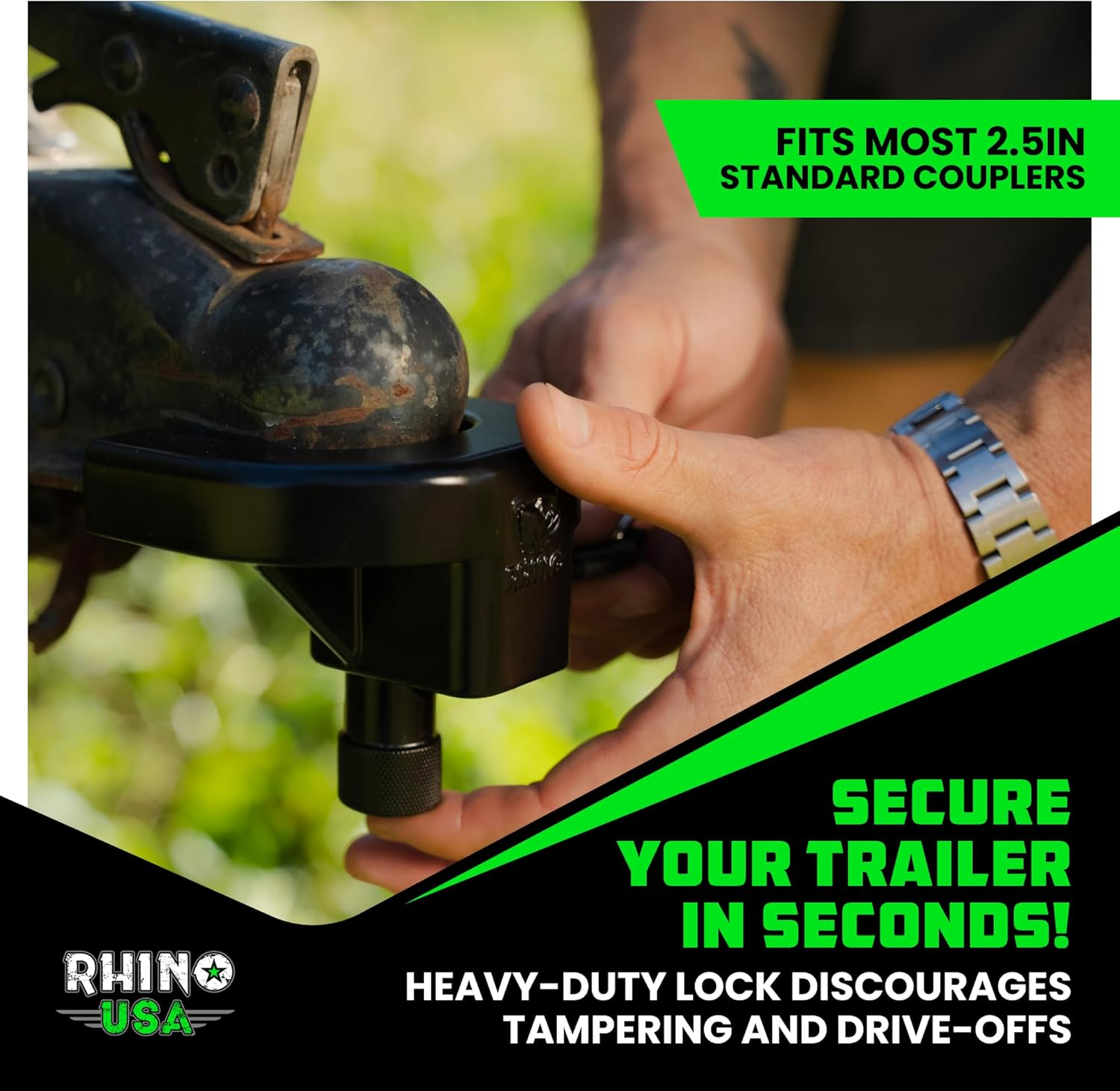 Rhino USA Trailer Hitch Lock Kit (For 2-5/16" Trailers) Heavy Duty anti Theft Trailer Coupler Locks for RV, Camper, Trailer, Boat, Caravan - Reinforced Solid Steel Tow Lock for Trailer Tongue image number 5