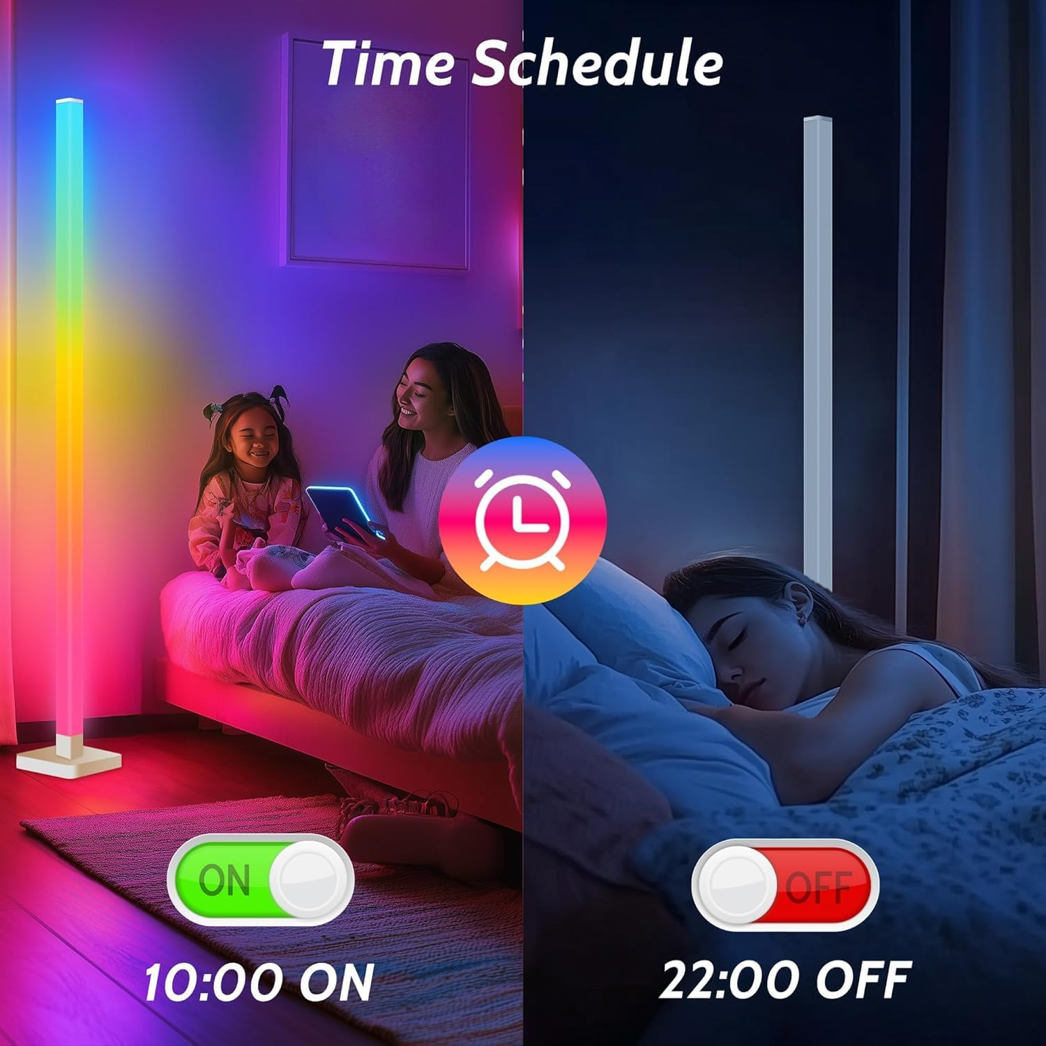 YUTONG ICRGB Corner Floor Lamp, DIY Smart Corner Lamp with Music Sync and 16 Million Colorstimer Setting - with App/Remote,Color Changing Standing Floor LED Lights for Bedroom Living Room Decor