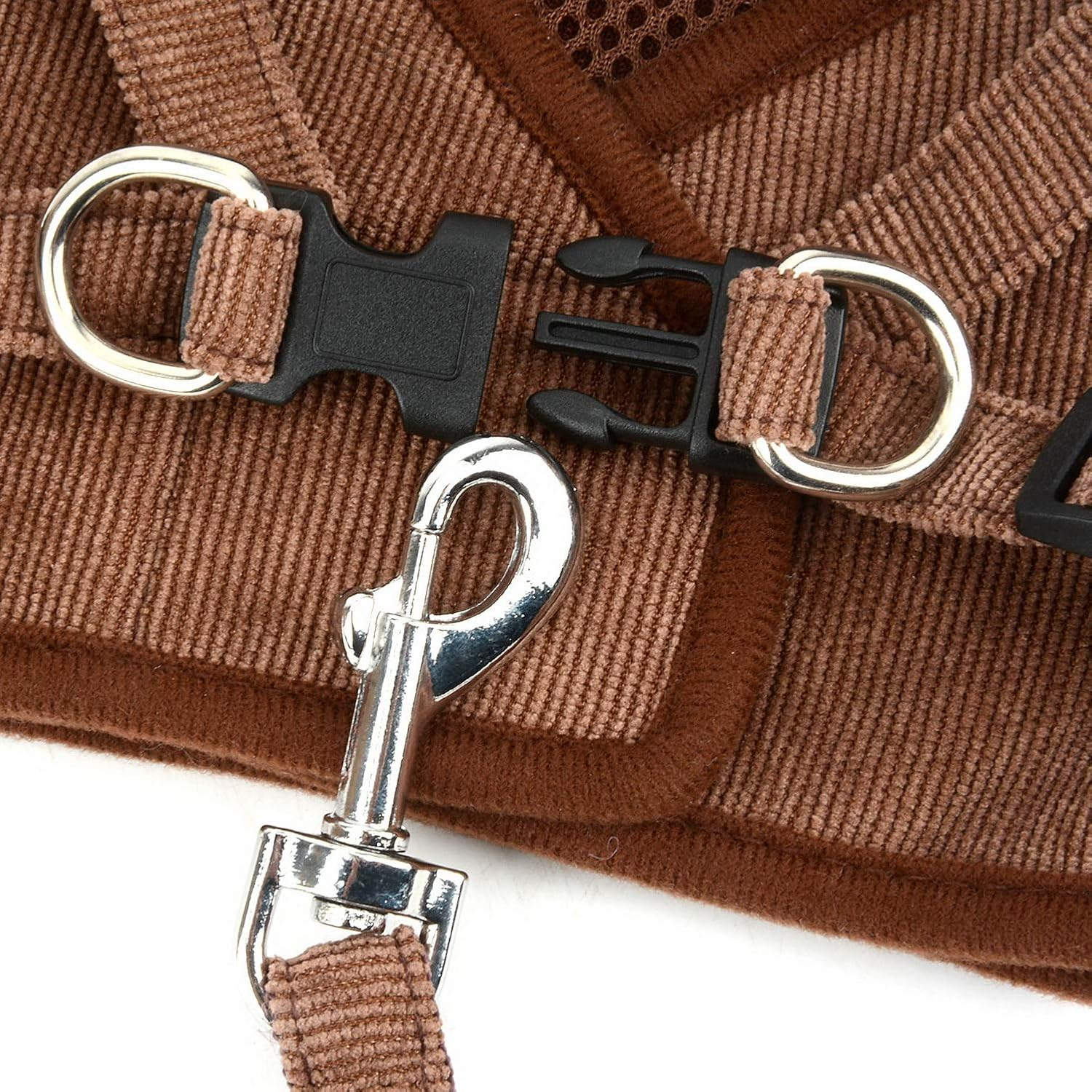 ZUNEA Small Dog Harness and Lead Sets No Pull Adjustable Reflective Step-In Soft Mesh Corduroy Vest Harnesses for Boy Girl Pet Dogs Puppy Chihuahua Cats Brown M image number 6