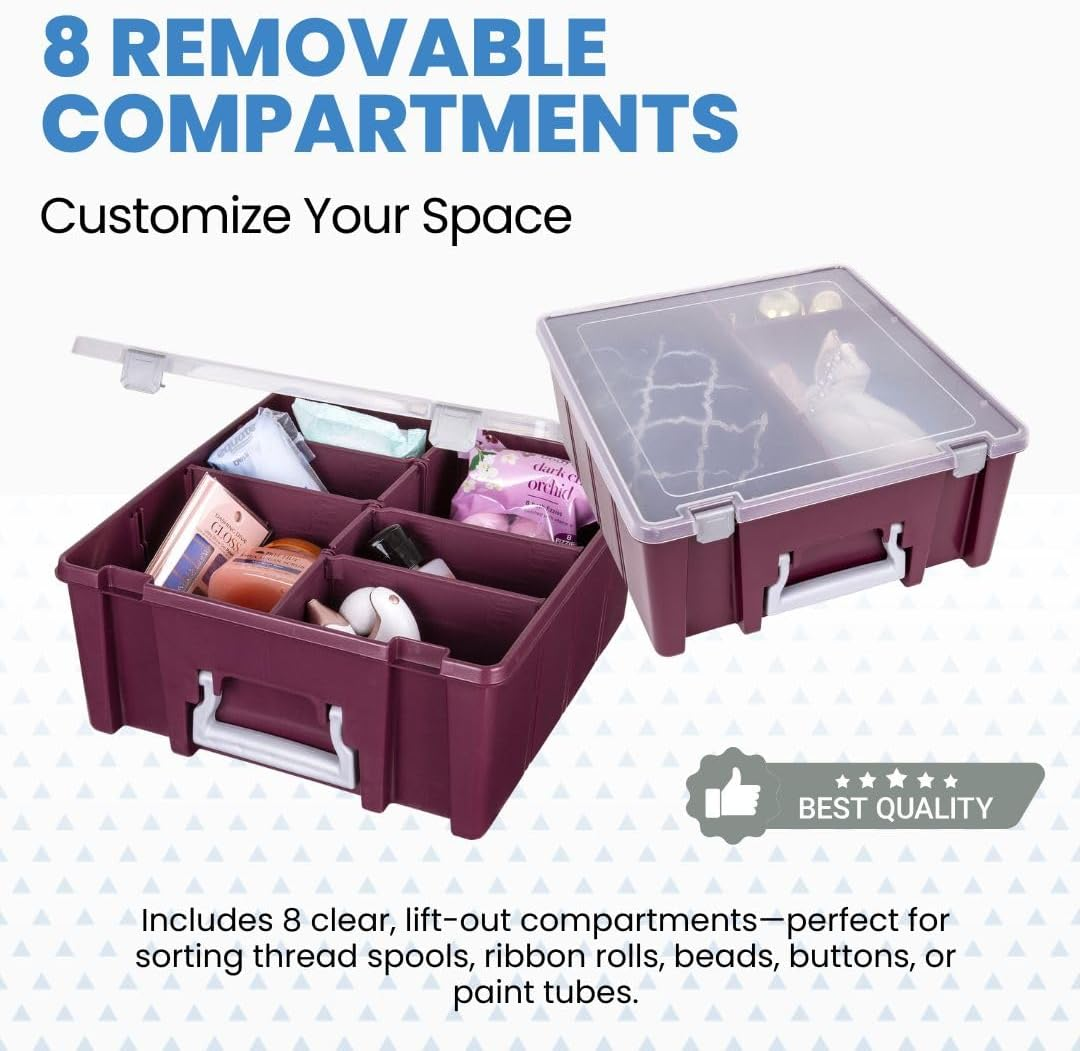 Artbin Super Satchel Compartment Box - Stackable Durable Art Storage with 8 Removable Compartments, Smart Closure, and Portable Design for Craft Supplies, Threads, Ribbons, Paint Tubes