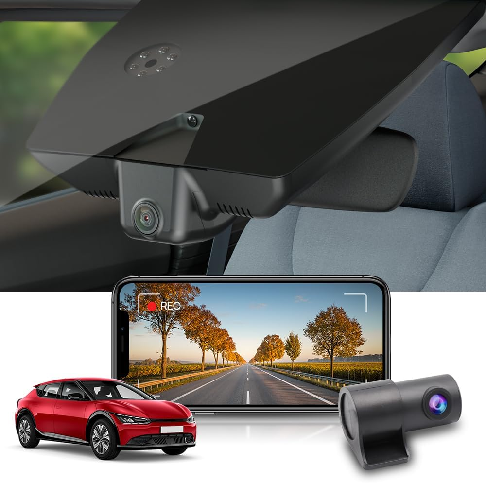 Fitcamx Dash Cam Front 2K+Rear 1080P Adapts for KIA EV6 GT Line Light Wind 2022 2023 2024 2025, OEM Factory Look, Dual HD Video, Loop Recording G-Sensor, Wifi & APP, Easy to Use, 64GB Card image number 1