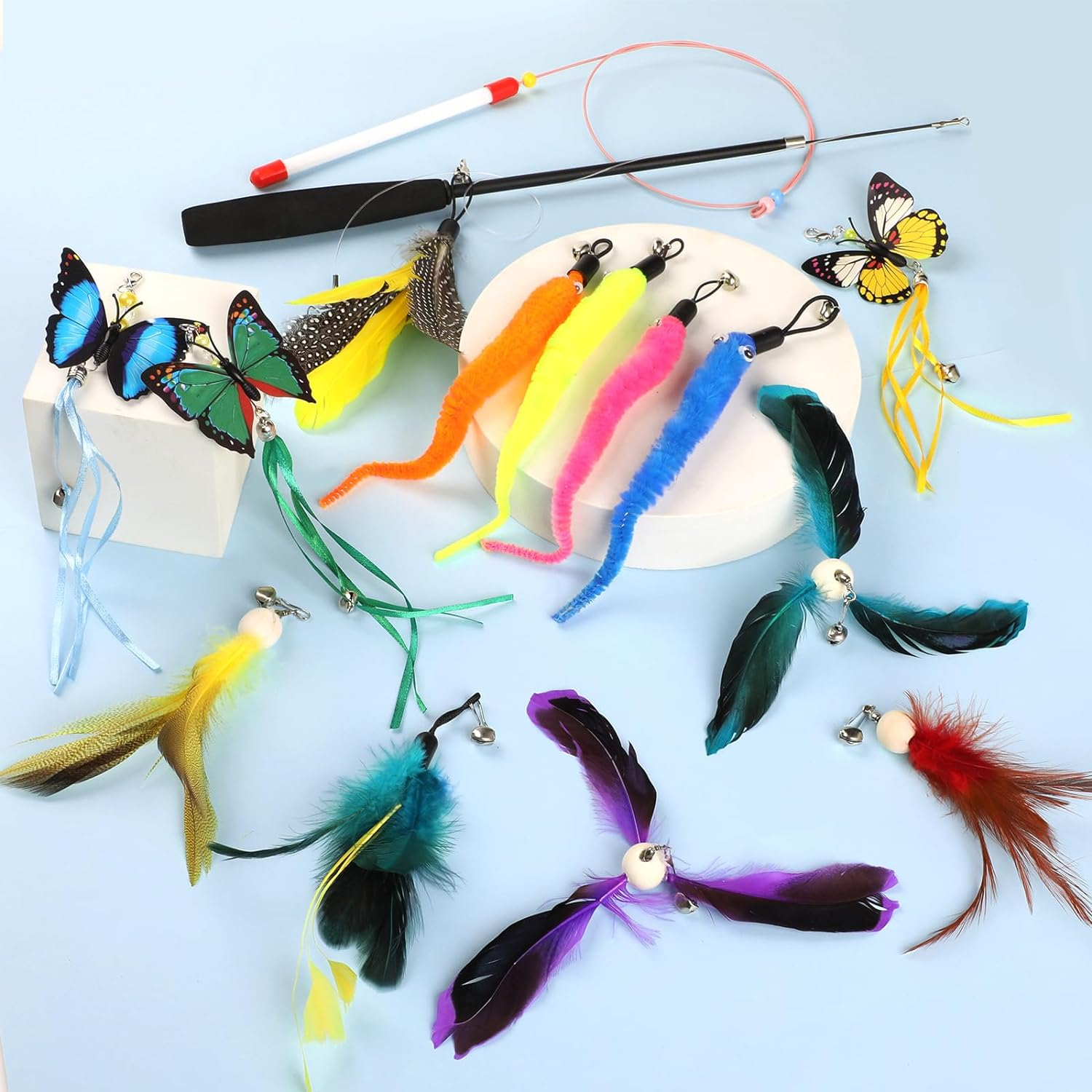 Cat Toys for Indoor Cats, 16 Pieces Interactive Cat Toys, Retractable Cat Wand Toy, Cat Feather Toys Refills, Butterfly Toys Cat Fishing Pole Toy for Bored Indoor Cats Chase and Exercise image number 5