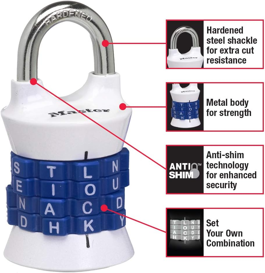 Master Lock Word Combination Lock, Set Your Own Word Lock for Gym and School Lockers, Colors May Vary, 1535DWD image number 1