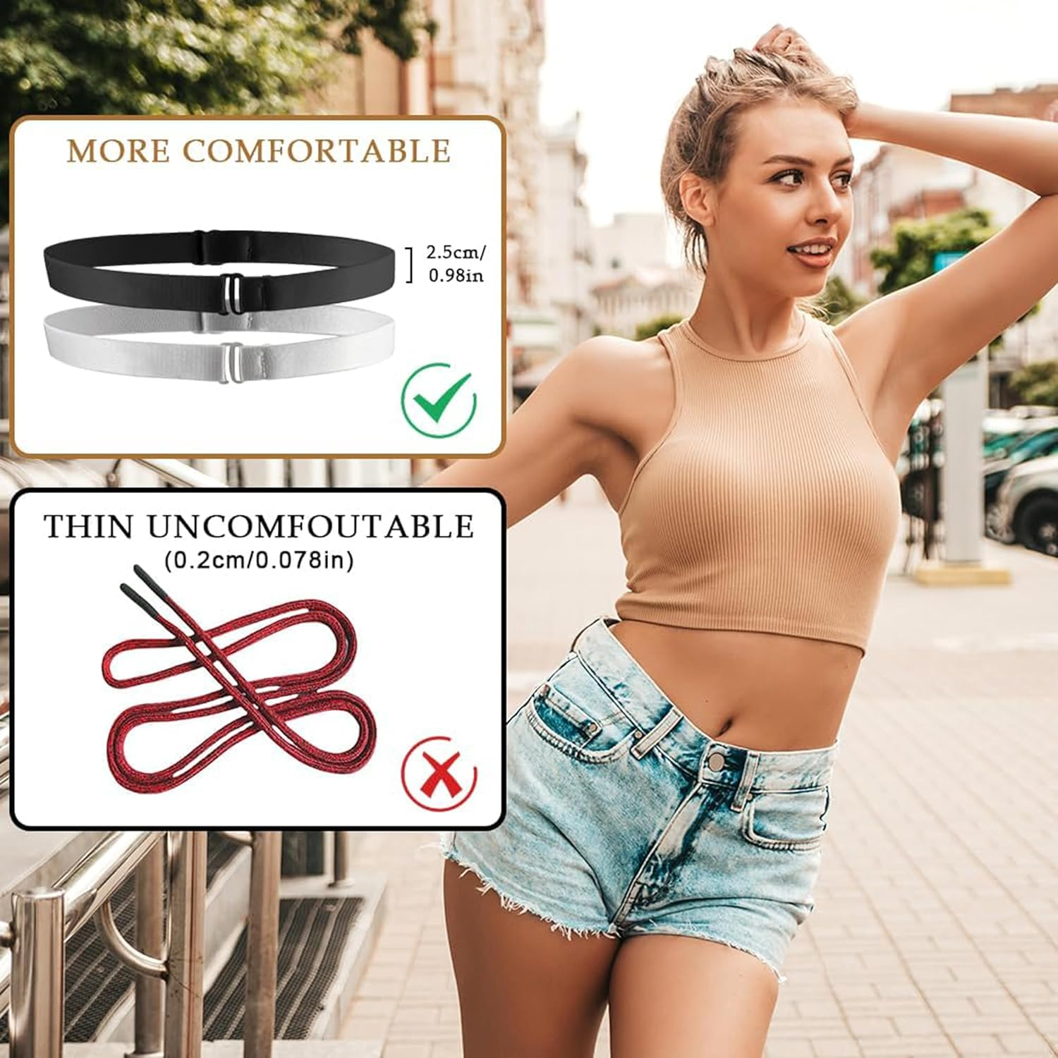 Crop Top Tucking Band Set, 4-Pack, Adjustable Elastic Shirt Retaining Straps image number 3