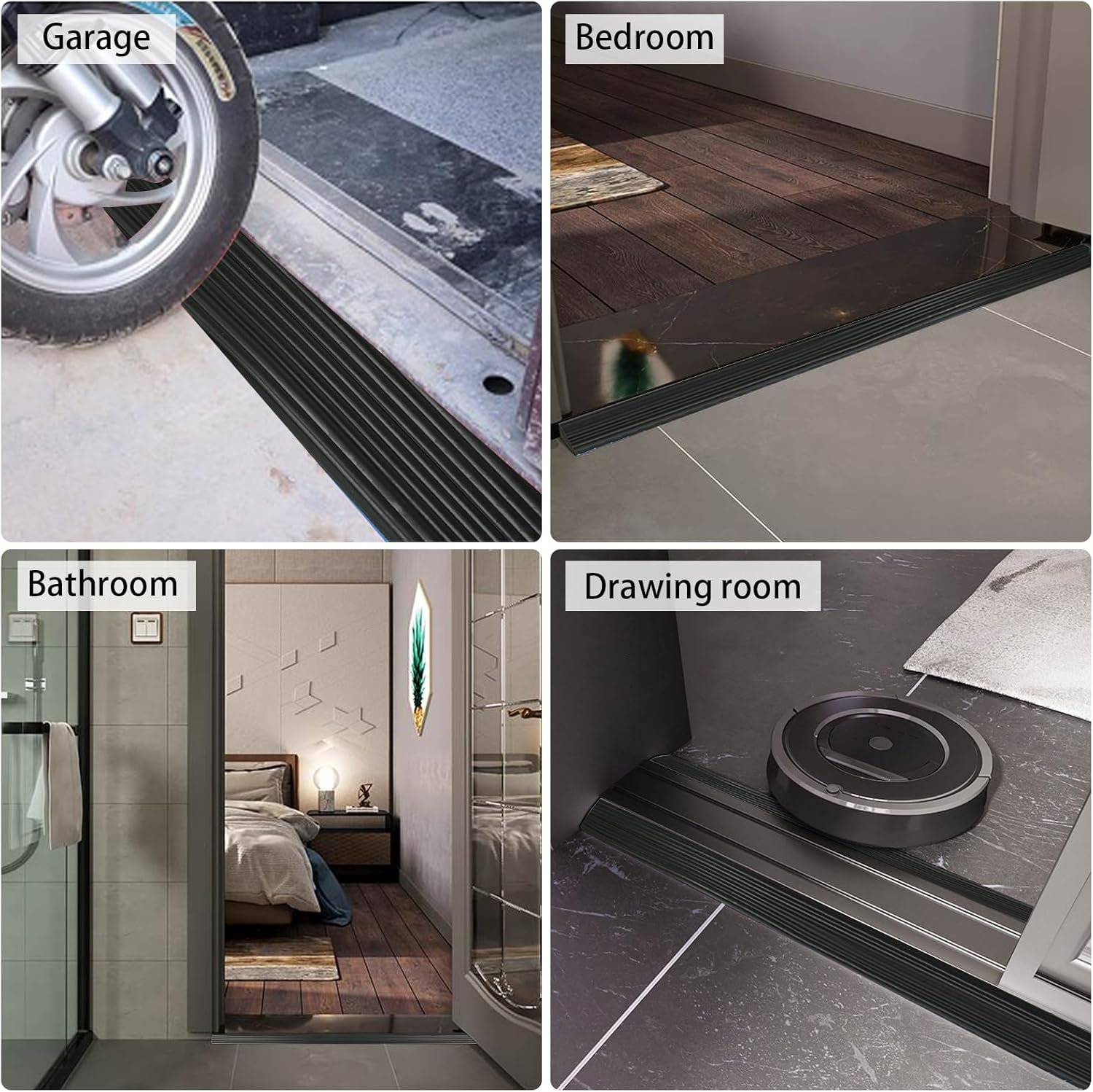 Indoor Threshold Ramp, 2/2.5Cm Height Silicone anti Slip Wheelchair Ramp, Self Adhesive Door Threshold Ramp Strip for Sweeper, Bathroom (65 X 25Mm, Black) image number 1