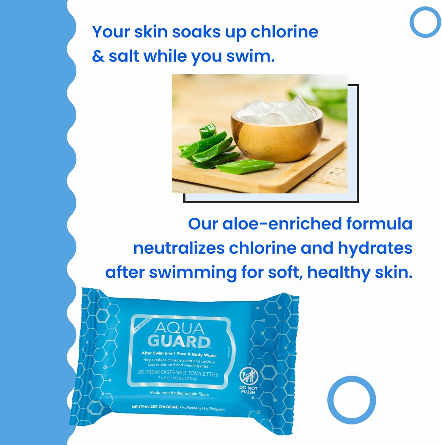 AQUA GUARD After-Swim Face & Body Wipes | Neutralize Chlorine Scent and Residue | Moisturizing RINSE-FREE Formula (1 Pack of 25)