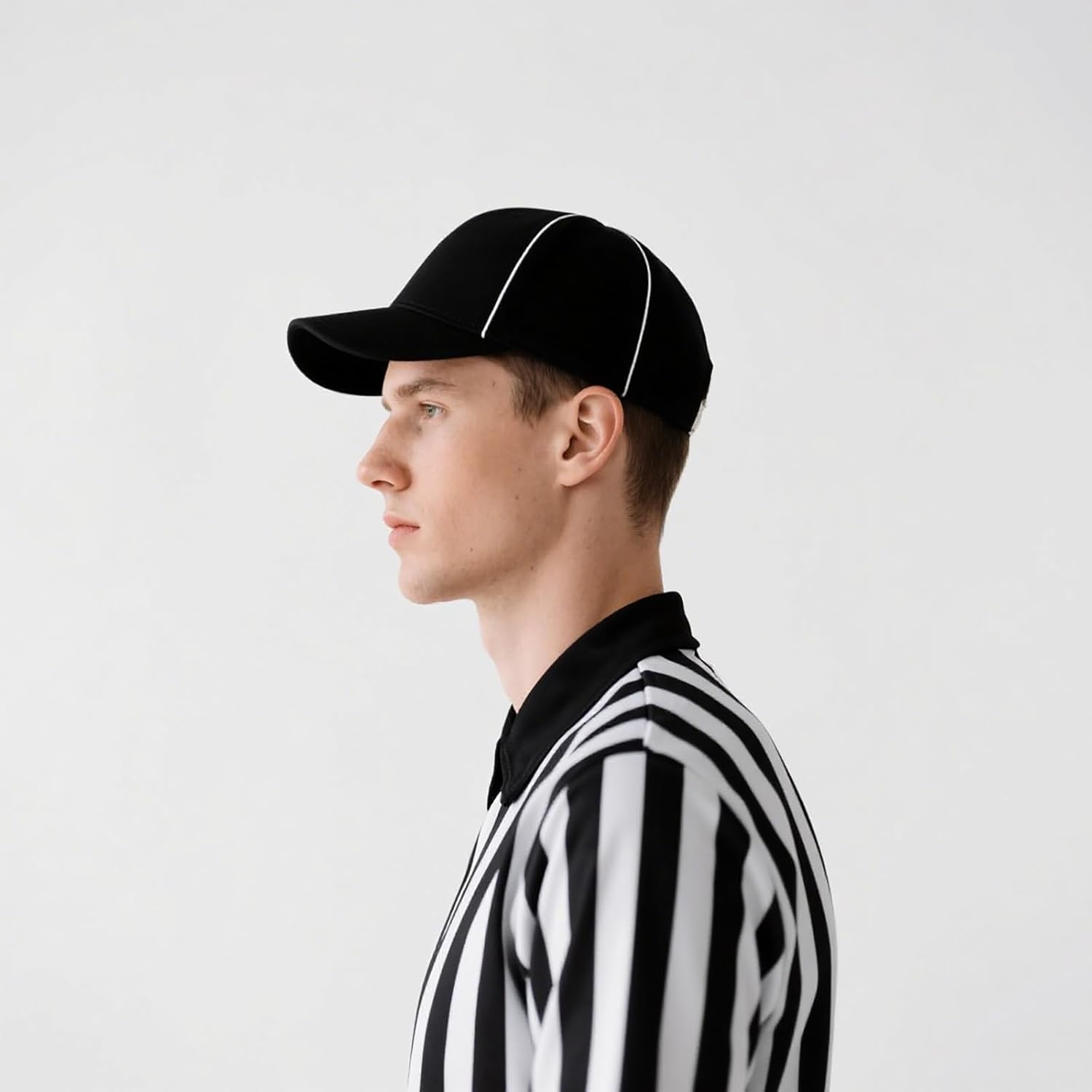 TOPTIE Sporting Goods Official Referee Hat Black with White Stripe, Adjustable Black Ball Cap image number 5