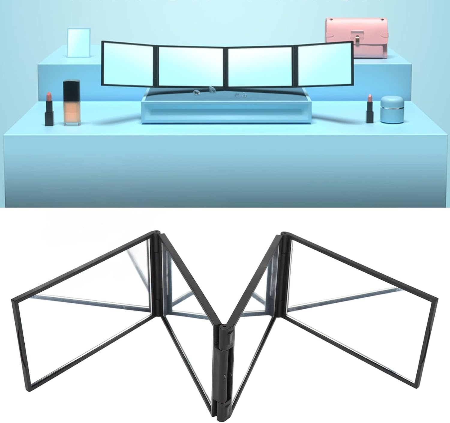 4-Way Foldable Makeup Mirror, 1Pc 4 Way 360 &deg; Adjustable Folding Mirror,Portable Four Sided Mirrors for Makeup image number 1