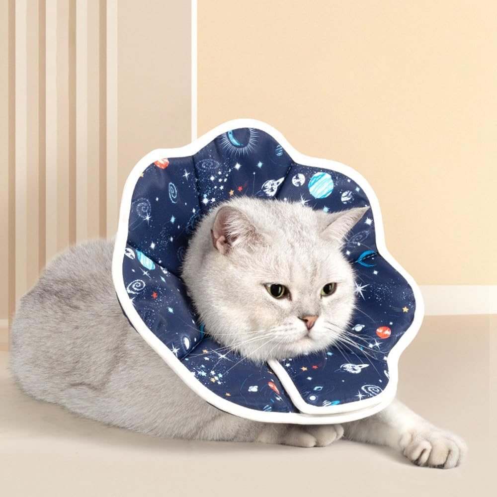 ANCLLO Soft Adjustable Starry Sky Pattern Cat Cone Collar - Protective Pet Collar after Surgery - Prevents Licking Wounds - Size S image number 3