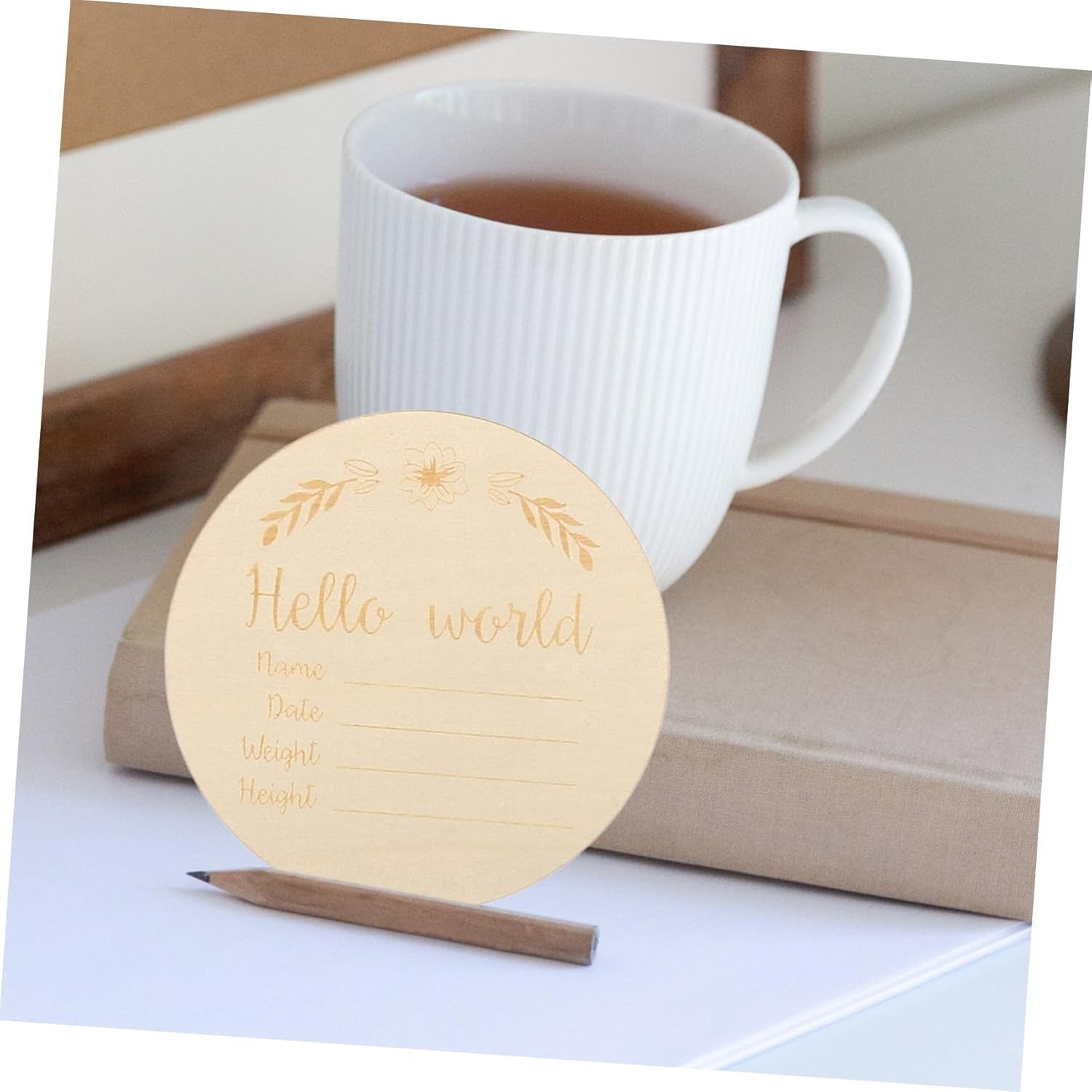 DOITOOL 14Pcs Laser Engraved Wood Chips Milestone Cards round Wooden Monthly Milestone Cards Newborn Photography Prop Growth Signs image number 2