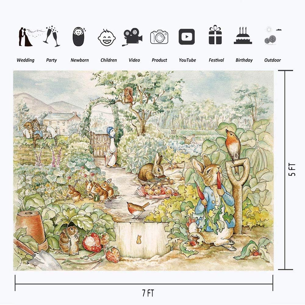 Photo Backdrop 7X5 Peter Rabbit Backdrop for Kids Birthday Party Cartoon Children Happy Easter Background Background for Party Wall Decor