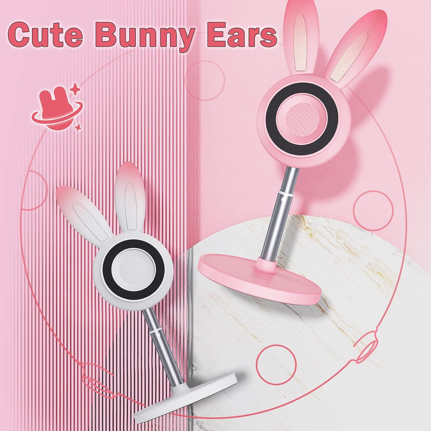 OATSBASF Magnetic Desk Cute Phone Stand for Magsafe, Adjustable Bunny Phone Holder Stand for Iphone 14/13/12, Comes with a Magnetic Patch for All Phones (M-Pink) (TZZJ-P) - Green image number 3