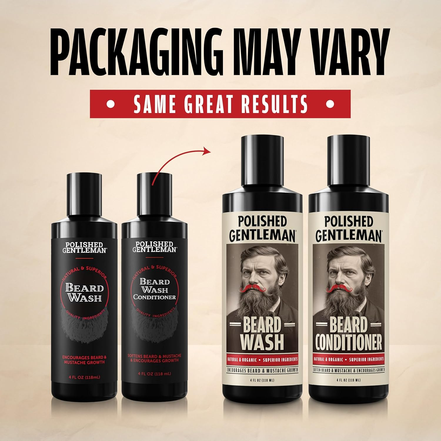 Polished Gentleman Beard Wash and Conditioner Set - Softens and Strengthens - Beard Shampoo with Growth Oil - Moisturizer & Beard Thickener - Tea Tree Unscented - Paraben-Free & Sulfate-Free (4Oz) image number 1