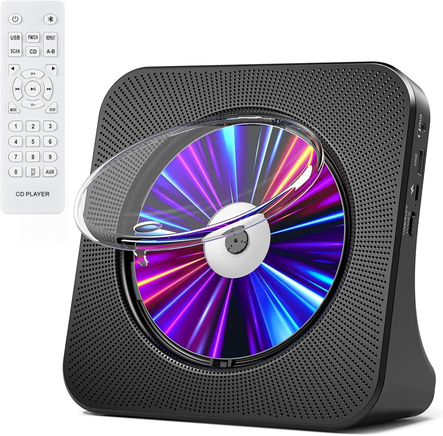 CD Player Portable with Bluetooth, FM Radio CD Players with Hifi Speakers, USB/AUX Ports, Desktop CD Music Player for Home, Black CD Player from SHIWAKOTO image number 4