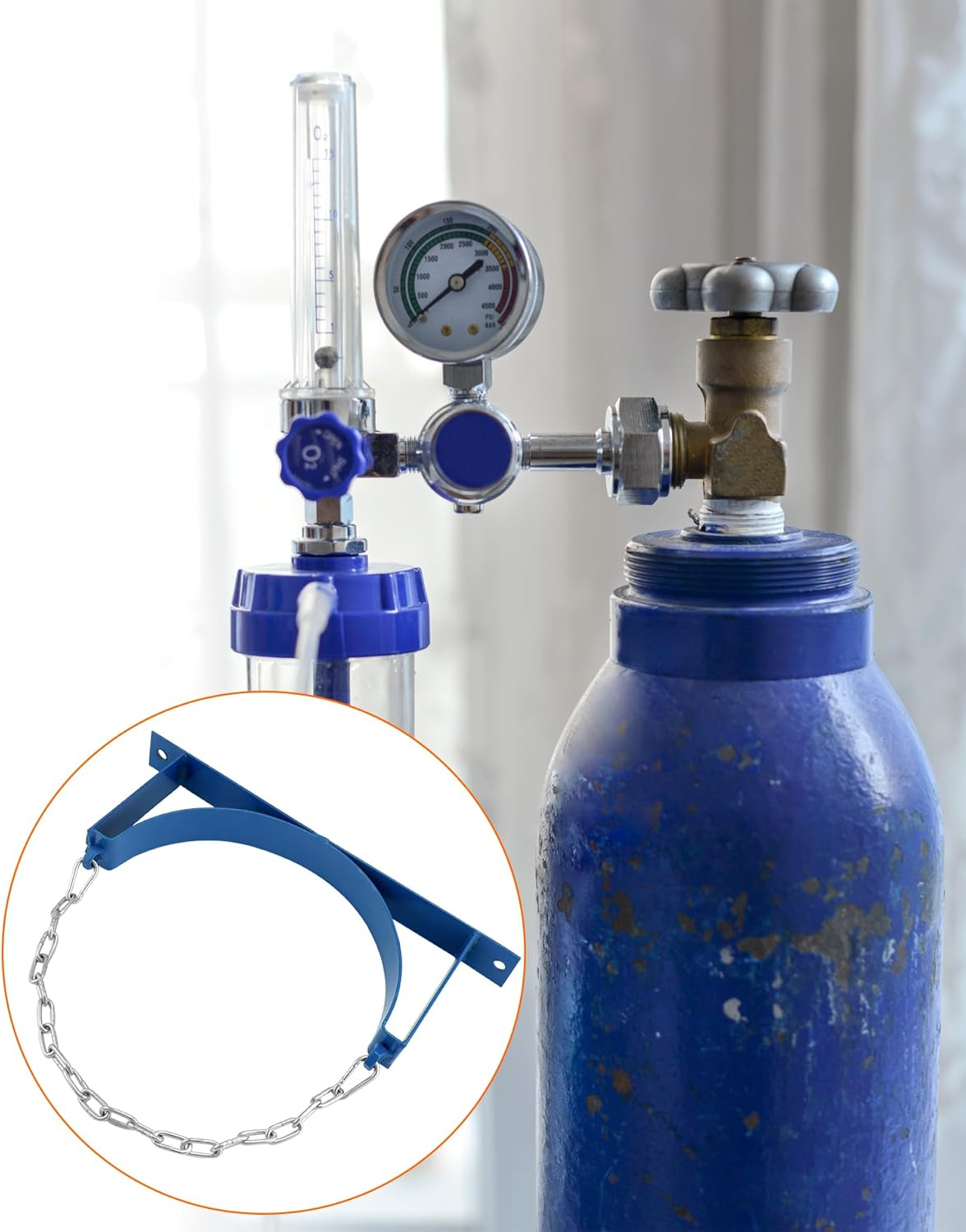 QWORK Steel Wall-Mounted Bracket for Cylinder, 2 Pack Durable Gas Cylinder Bracket with Screws and Safety Chain Supported