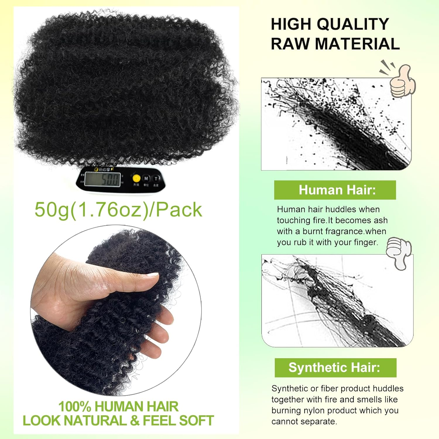 16 Inch Afro Kinkys Bulk Human Hair Kinky Curly Braiding Hair for Mini Twist 50G/Pack Natural Black 4C Dreadlock Extensions for Permanent Sister Locs/Mini Twists/Braids/Repair Can Dye and Bleach