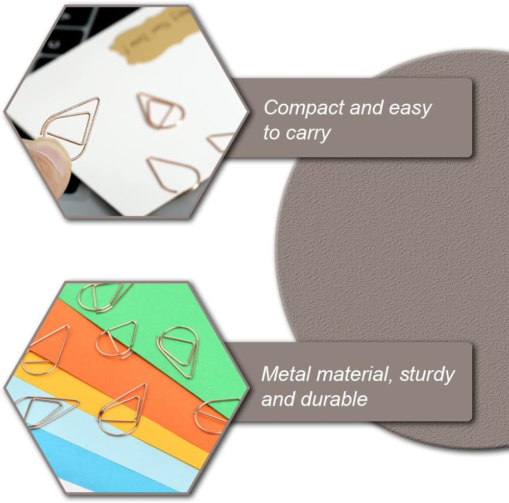 100 Pcs Small Rose Golden Paperclips Stainless Steel Waterdrop Shaped Paperclips Bookmarks Paper Clips Clamps for Memo Paper Photo 15 * 25Mm (Rose Gold) image number 5