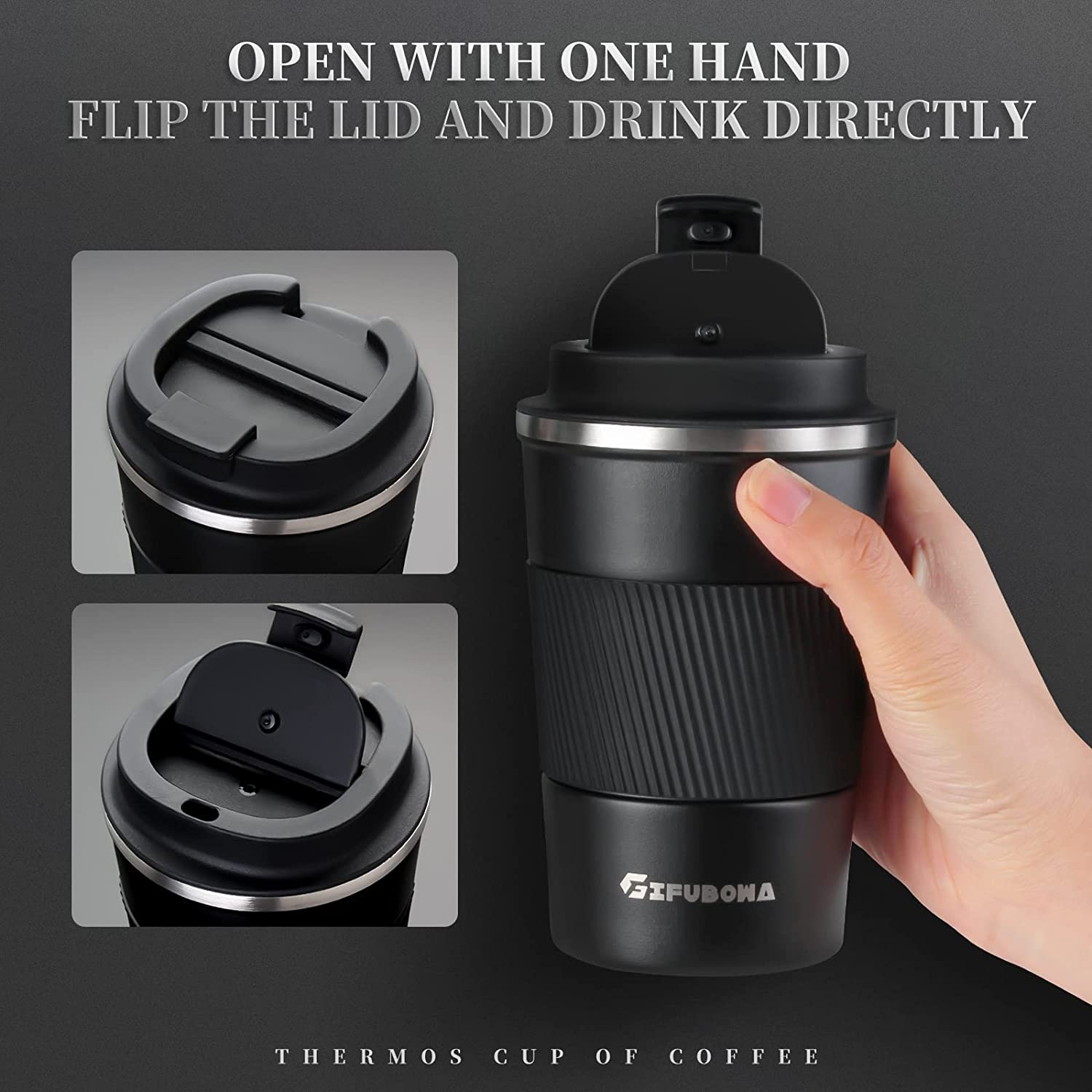 Hot Cold Travel Mug 13Oz Stainless Steel Insulated Tumbler Cup with Flip Lid Blue - Black image number 5