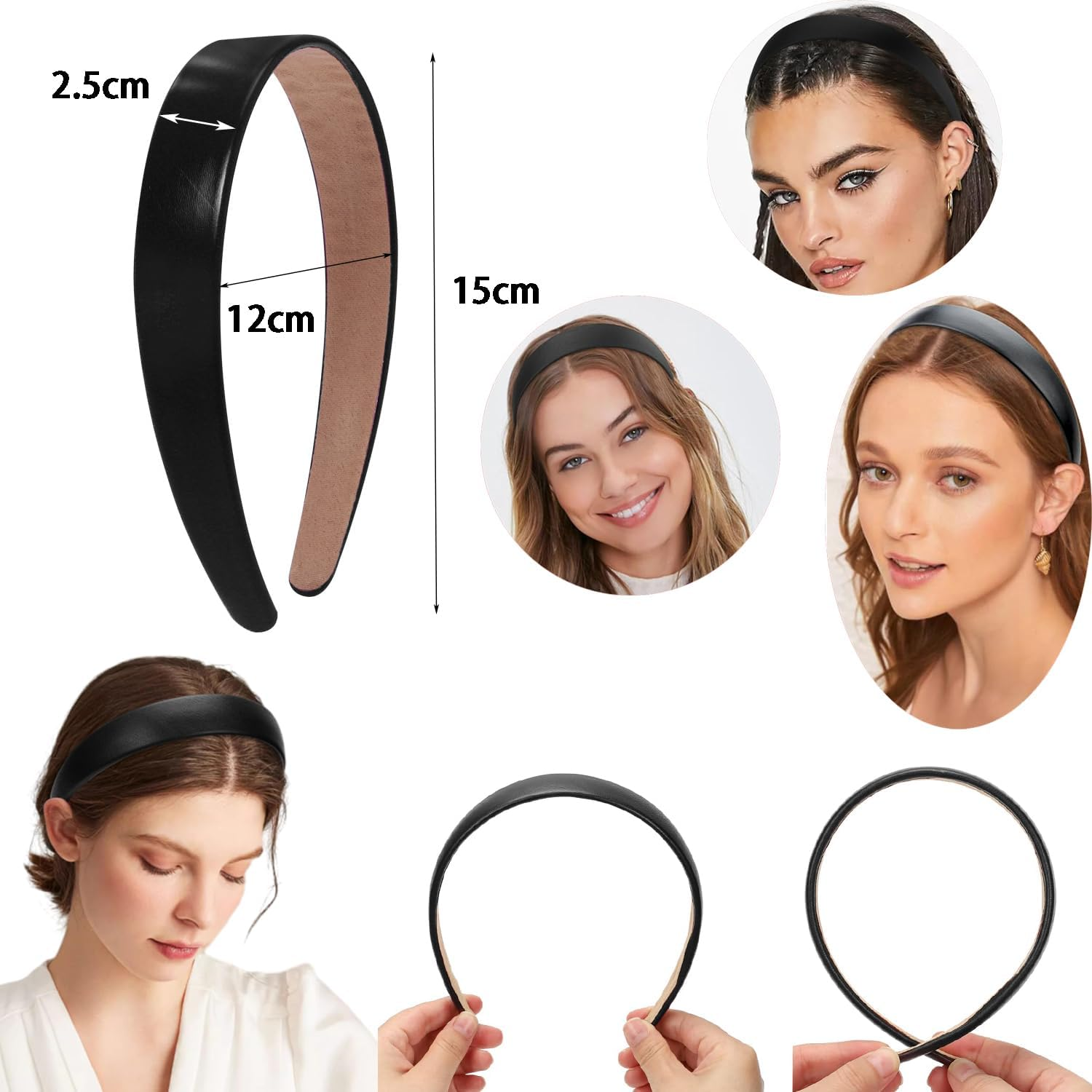 Stylish 1-Inch PU Leather Headband - Wide Padded Headband for Fashion & Comfort | Cute Holiday Hair Accessory | DIY Craft Idea | Elegant Black Design | Versatile Hairstyle Companion