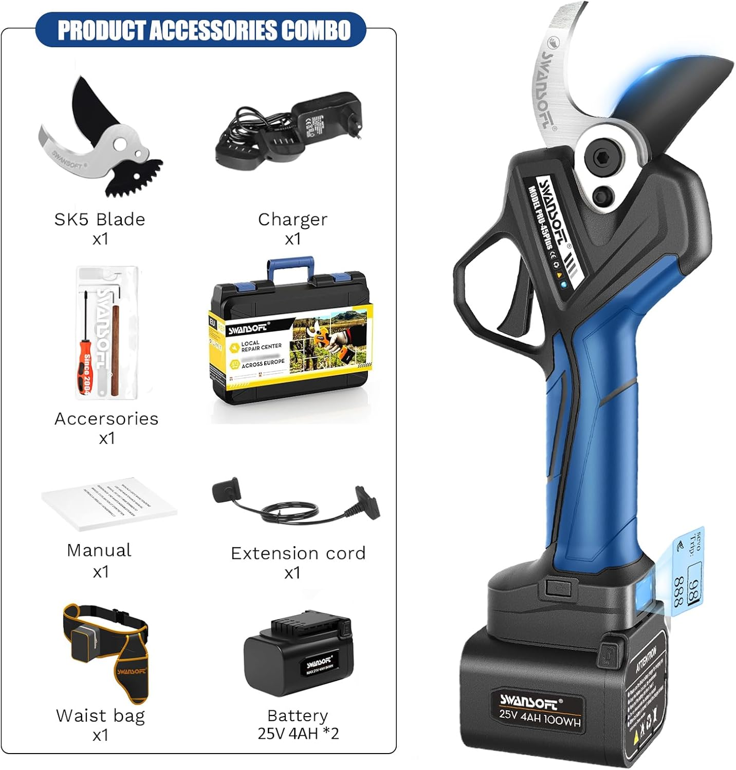 45Mm Electric Pruning Shears, Professional Cordless Pruner, 1150W 25V/4Ah, Electric Secateurs for Vineyard & Orchard PRU45 Plus image number 1