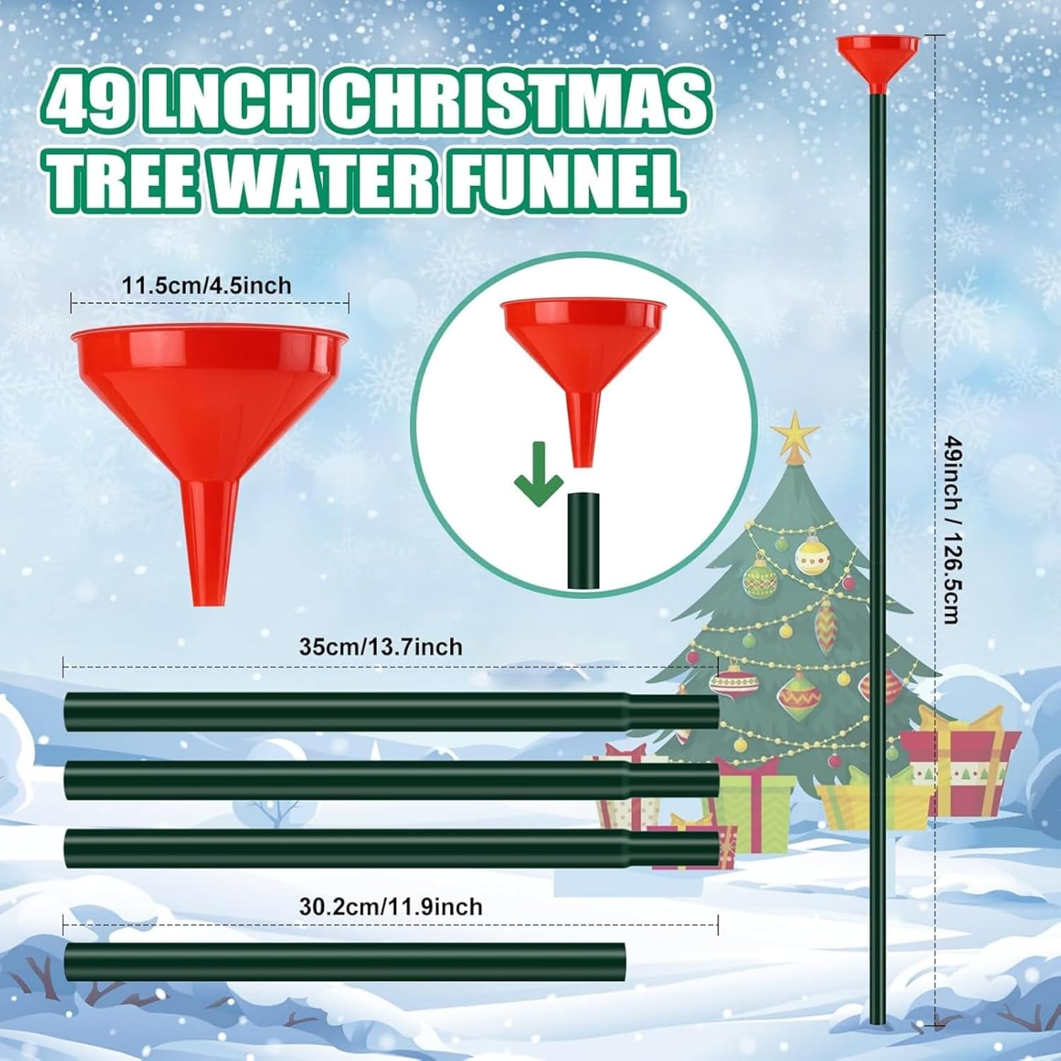 1 Piece 126.5 Cm Christmas Tree Watering Funnel, Stainless Steel Watering System with 11.5 Cm Wide Spout for Indoor and Outdoor Large Trees image number 5