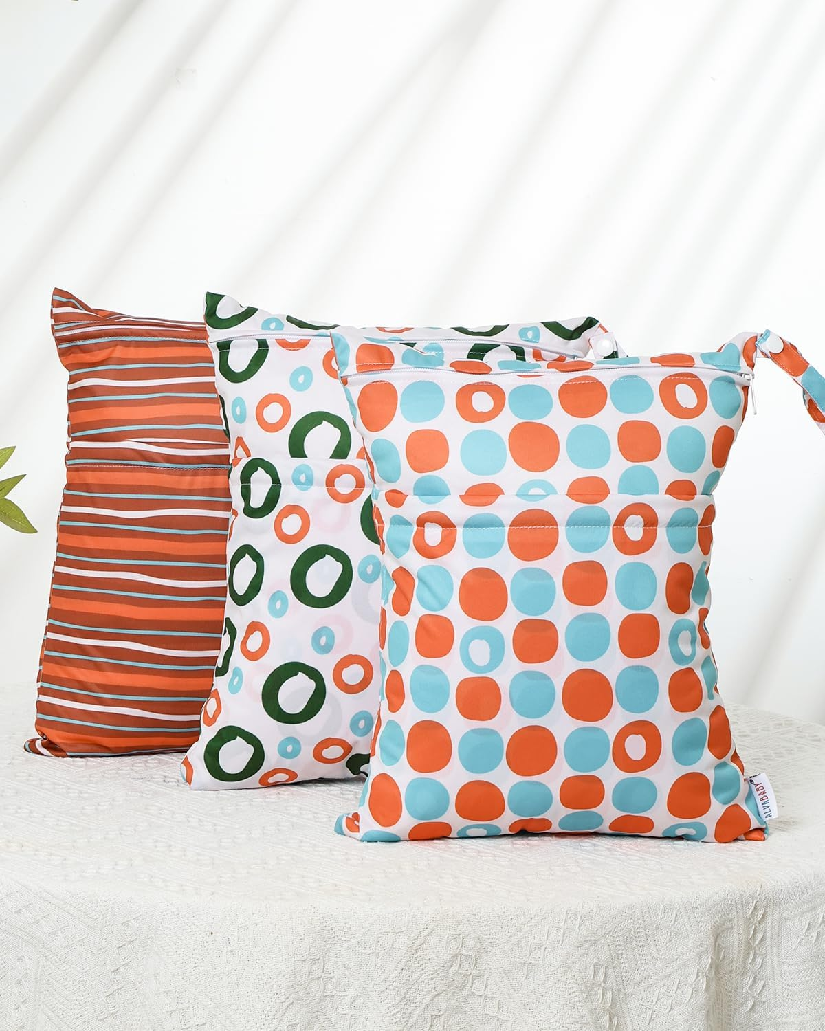 ALVABABY 3Pcs Cloth Diaper Wet Dry Bags Waterproof Reusable with Two Zippered Pockets Travel Beach Pool Daycare Soiled Baby Items Yoga Gym Bag for Swimsuits or Wet Clothes 3L-ZM35 image number 1