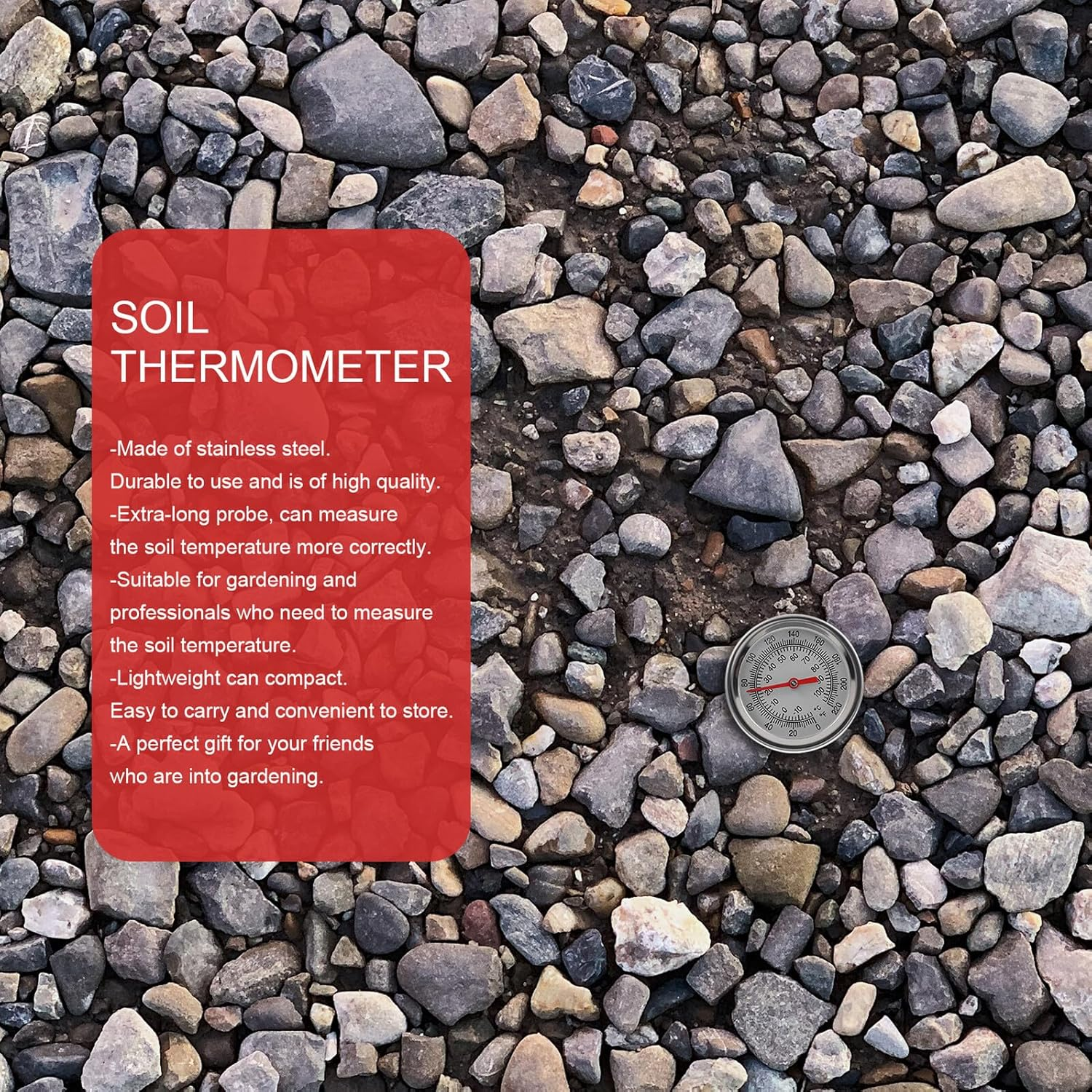 Extended Probe Soil Thermometer with Stainless Steel Sensor Accurate Temperature Detector for Gardening Compost Indoor Outdoor Plant Growth Monitoring image number 3