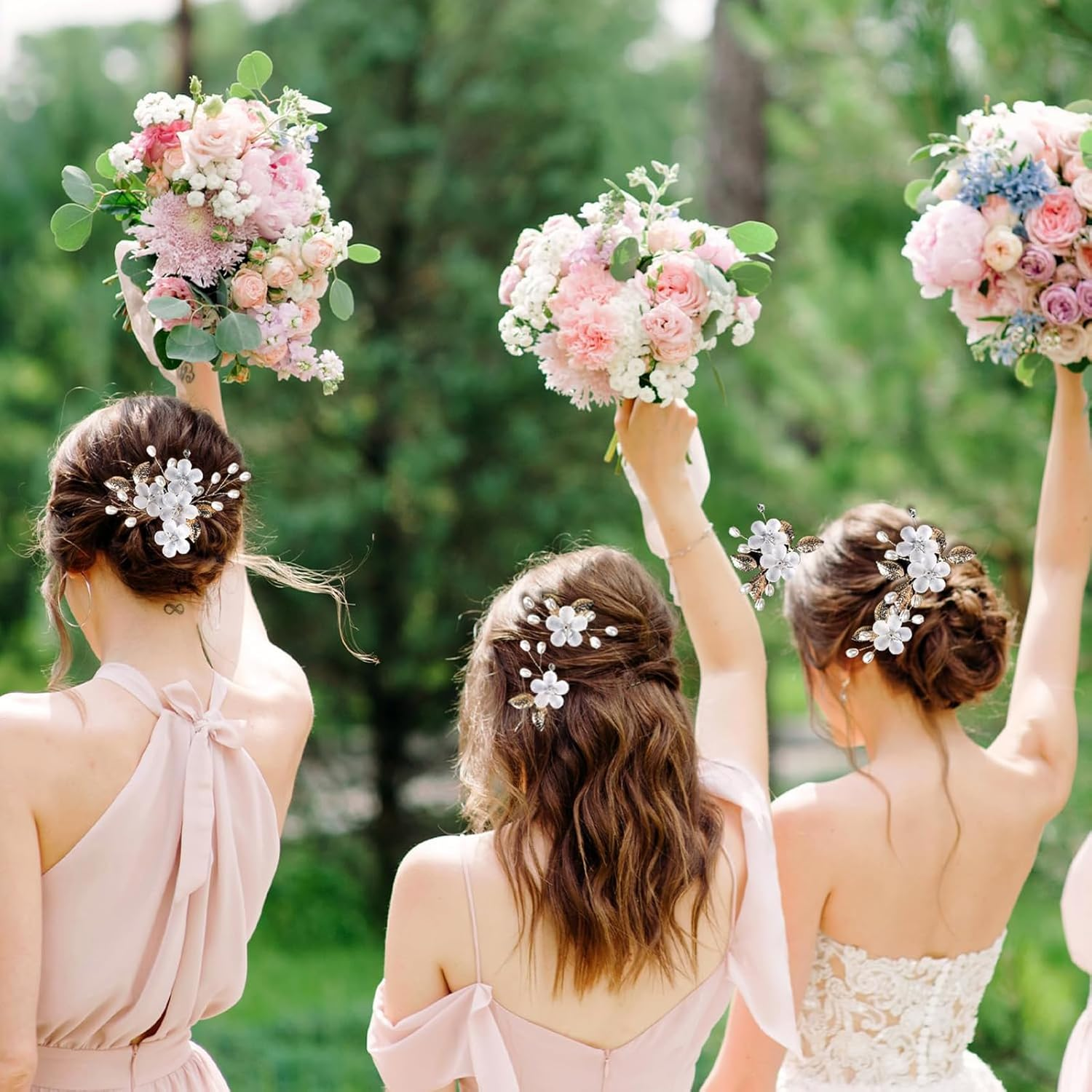 Wedding Hair Pins, 5 Pieces Hair Accessories Bridal U-Shaped Flowers Pearls Hair Pins for Bride Wedding Hair Accessories Bridal Jewellery Wedding Jewellery for Women and Girls image number 2