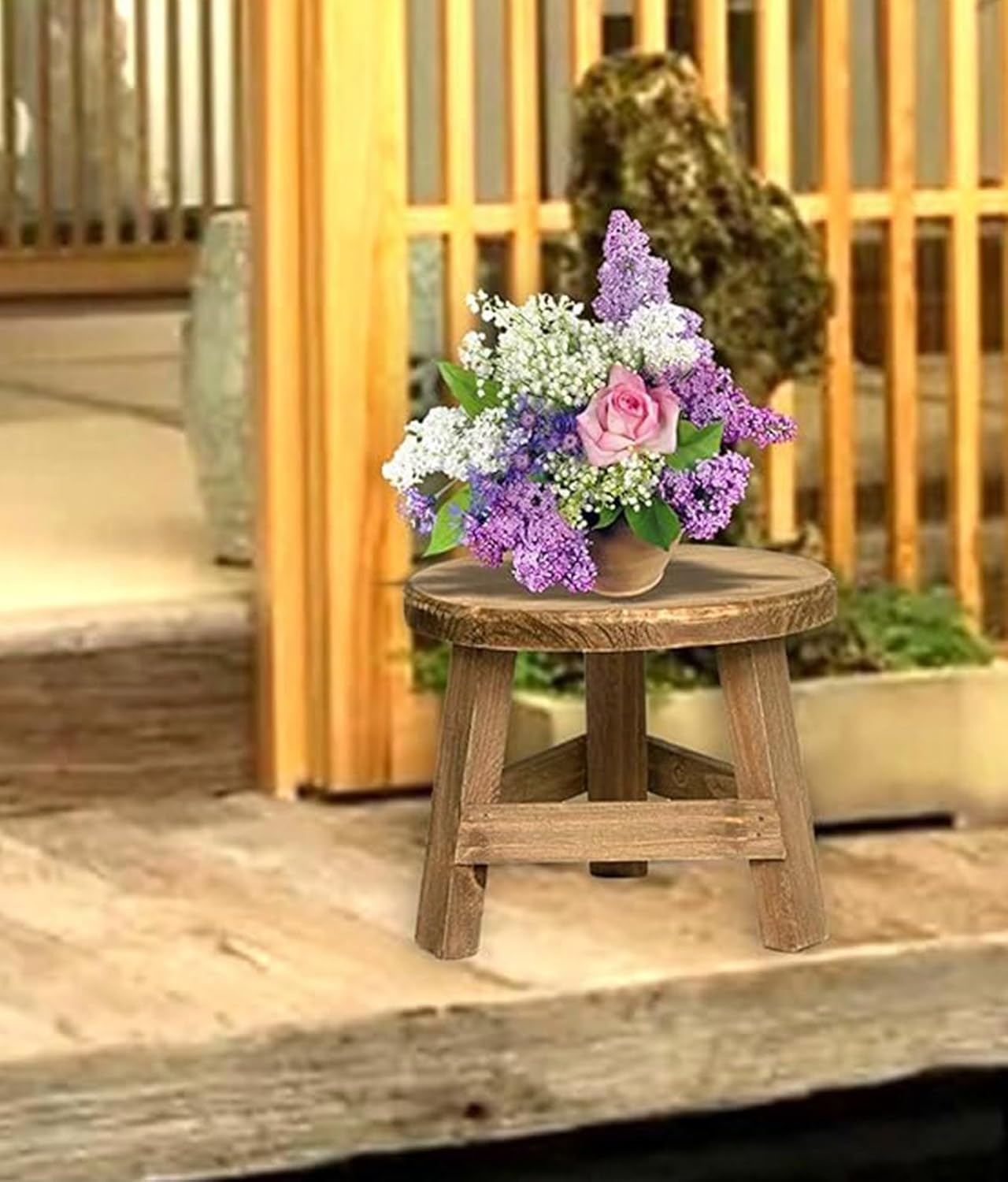 Wooden Plant Stand,Mini Display Elevator, Farmhouse Greenery Holder, Small Natural - Material Stool for Home & Garden