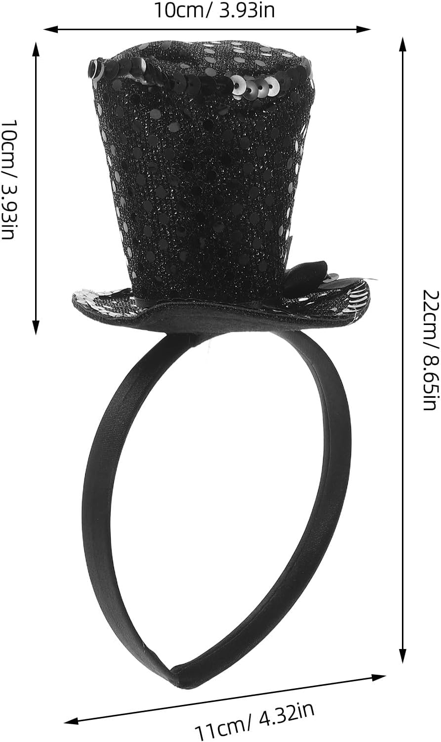 UKCOCO Sequin Headband with Bow Mini Cylinder Style Black Glitter Hair Band for Women Ideal for Tea Party, Halloween, Cosplay, 20S Party and Photo Accessory image number 2