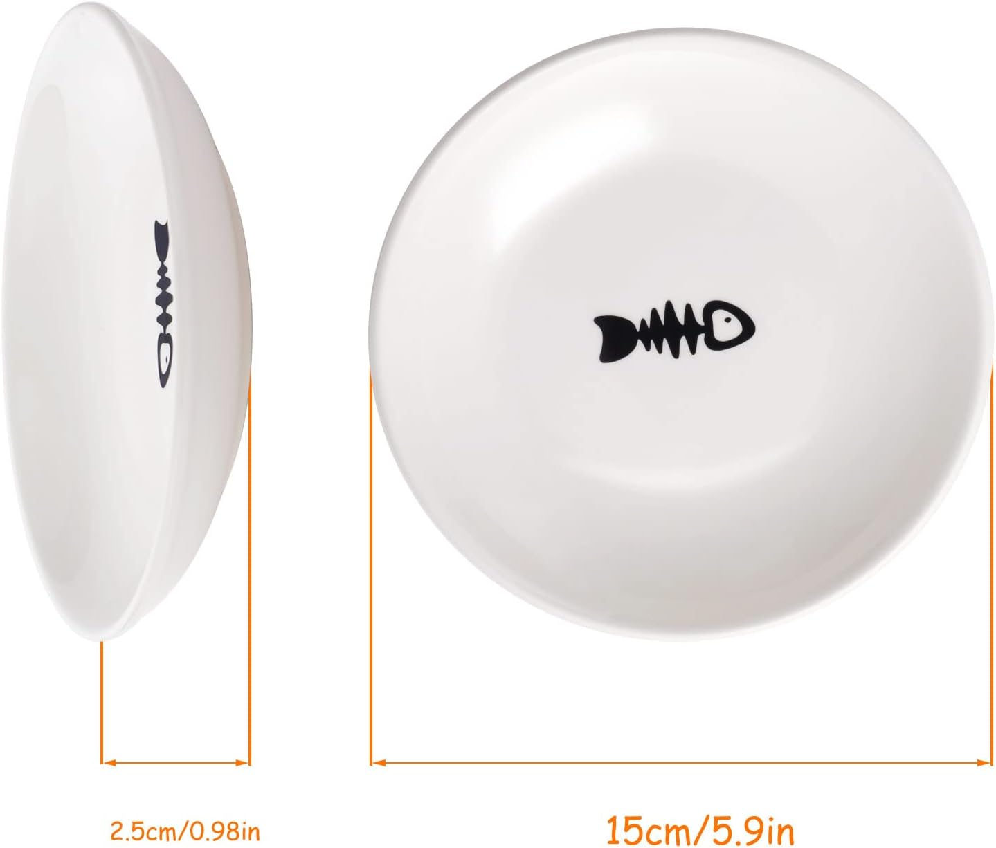 Dorakitten Ceramic Cat Food Plates for Wet Food, Wide Bowls to Stress Relief of Whisker Fatigue Cat Dishes, Shallow Bowls for Kittens and Small Animals with Non-Slip Mat - White image number 3