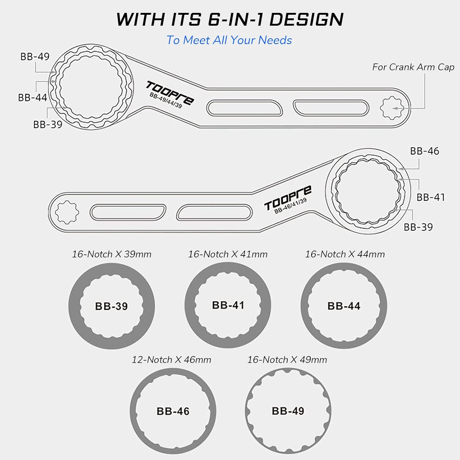 KIEVODE 6-In-1 Bike Bottom Bracket Tool for 12/16-Notch 39/41/44/46/49Mm External Cups Lockring and Crank Arm Cap Install Removal - Wrench for Shimano, SRAM, FSA, Rotor, Chris King, Truvativ GXP, Etc image number 6