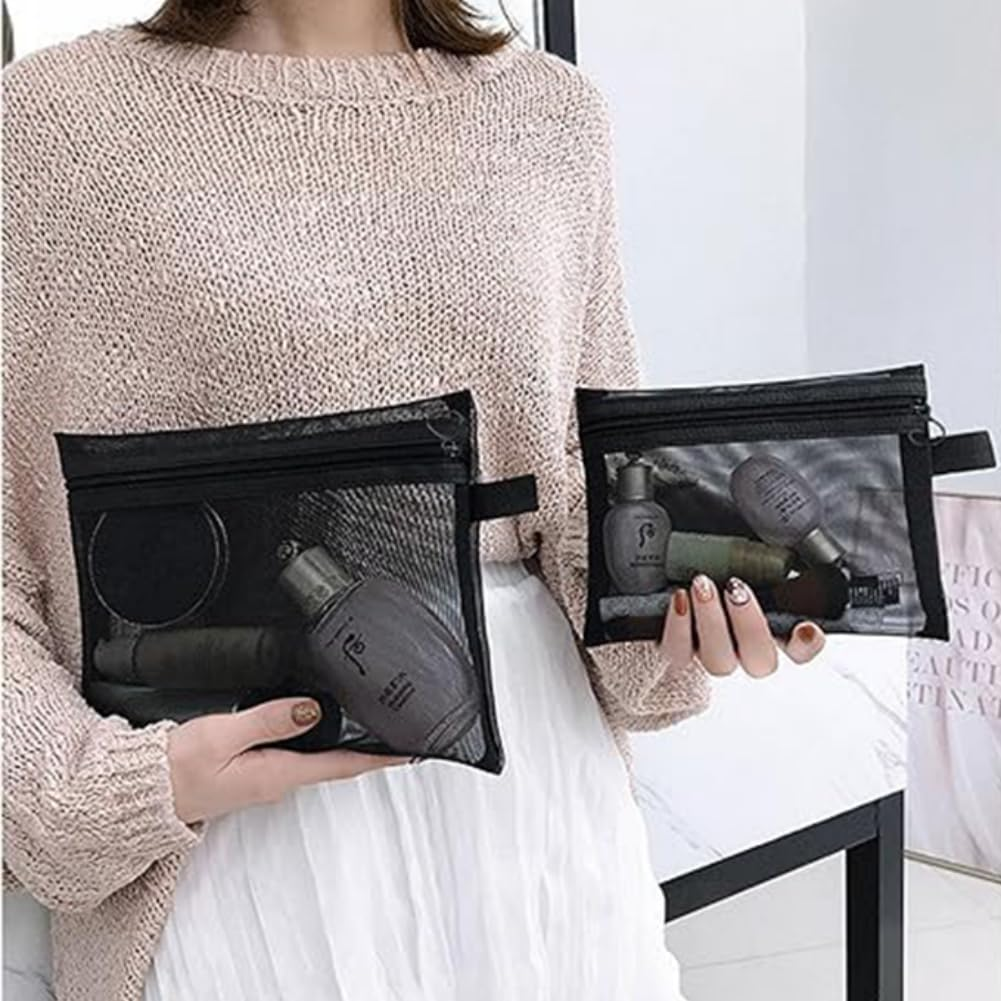 Mesh Zipper Pouch Bags 3 Pcs,Mesh Makeup Bag Cosmetic Pouches Waterproof Travel Organizer Bags for Women Toiletries Purse Office Home Organization Pouches image number 5