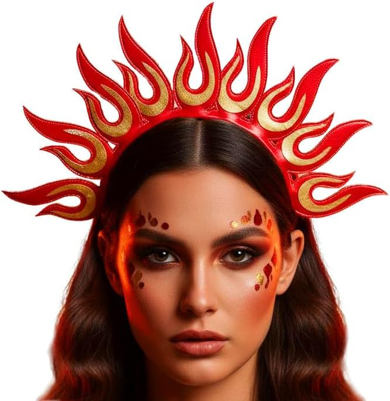 Fashband Flame Headband Red Fire Festival Headpiece Sunburst Goddess Crown Cosplay Hair Accessories for Women image number 3