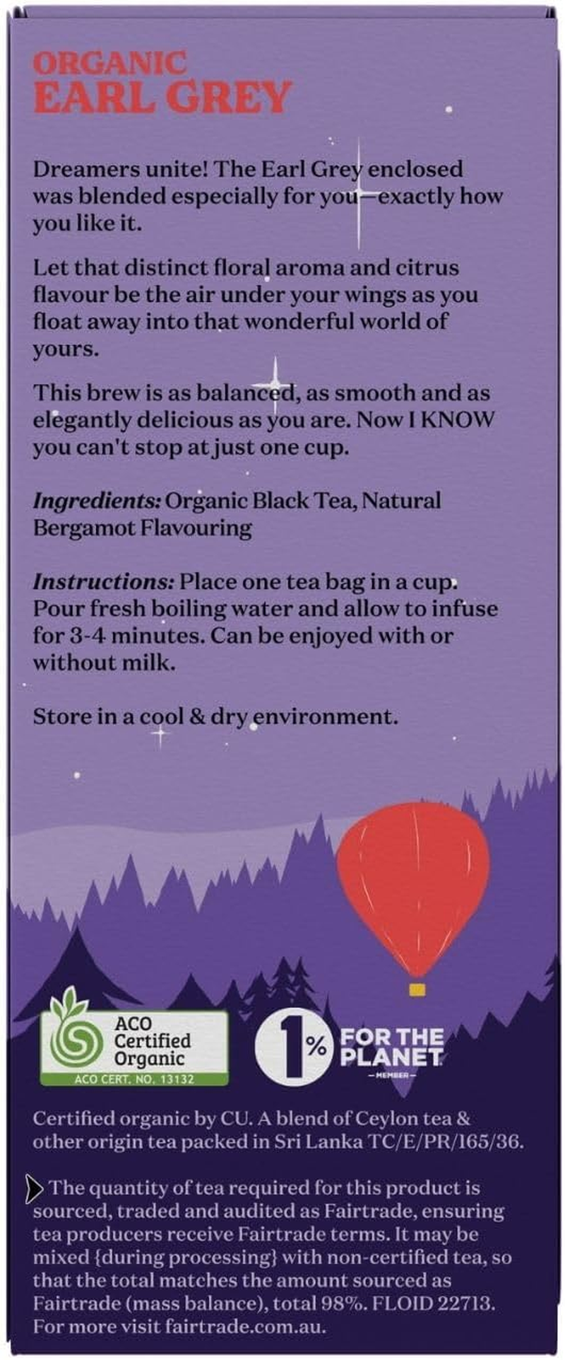 Zoetic, Organic Earl Grey Tea Bags, 25 Pack - a Premium Blend of Black Tea from Ceylon with a Hint of Bergamot, a Fragrant Citrus Fruit. Distinct Flowery Flavour and Aroma. image number 4