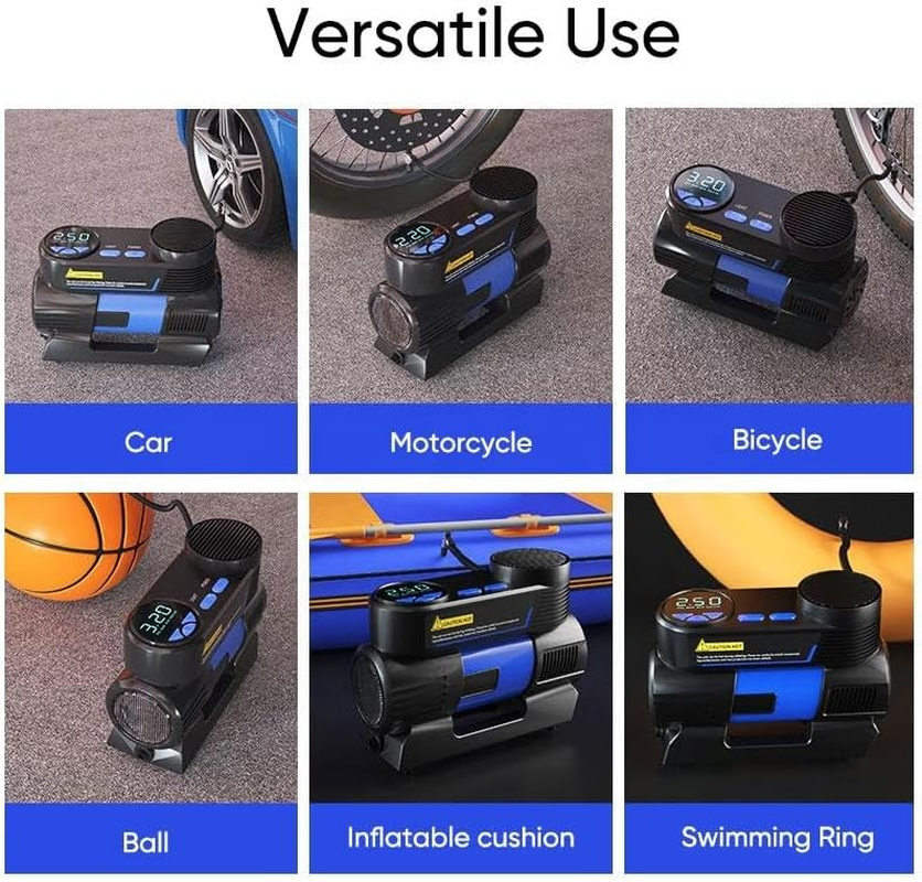 Tyre Inflator Portable Air Compressor 12V Auto Digital Air Pump for Car Tire, 150PSI DC 12V Auto Shut off Tire Pump W/Pressure Gauge Car Bike Balls Pump LED Light LCD Digital Display Fast Inflator image number 5