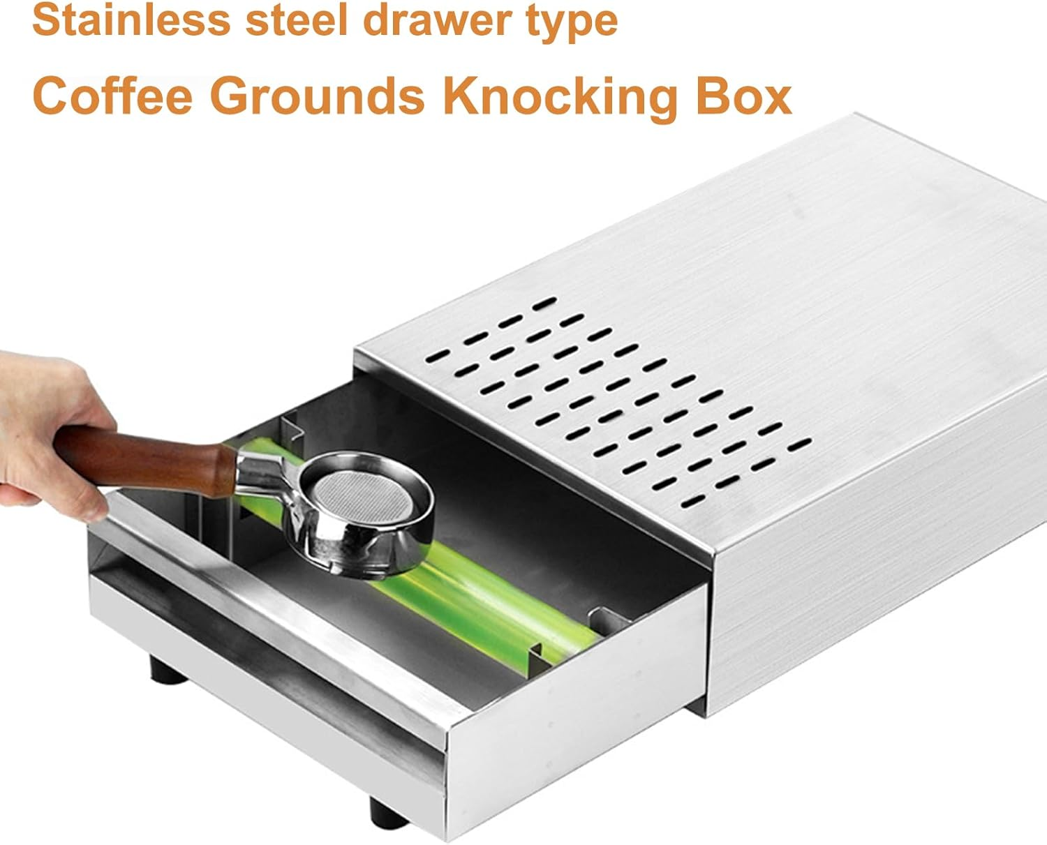Coffee Knock Box, Stainless Steel Drawer Type Bin for Coffee Grounds Container, Espresso Knock Box with Removable Knock Bar and Non-Slip Base, Espresso Waste Box for Coffee Shops Milk Tea Shops image number 2